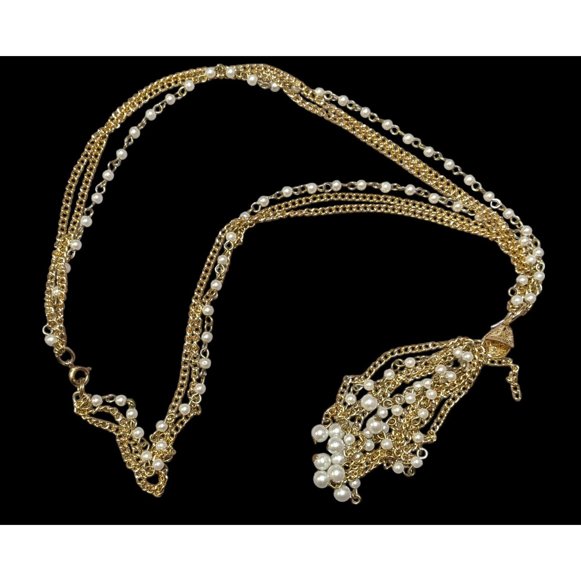 Other Gold Tone Faux Pearl Multistrand Tassel Necklace Size ONE SIZE - 1 Thumbnail