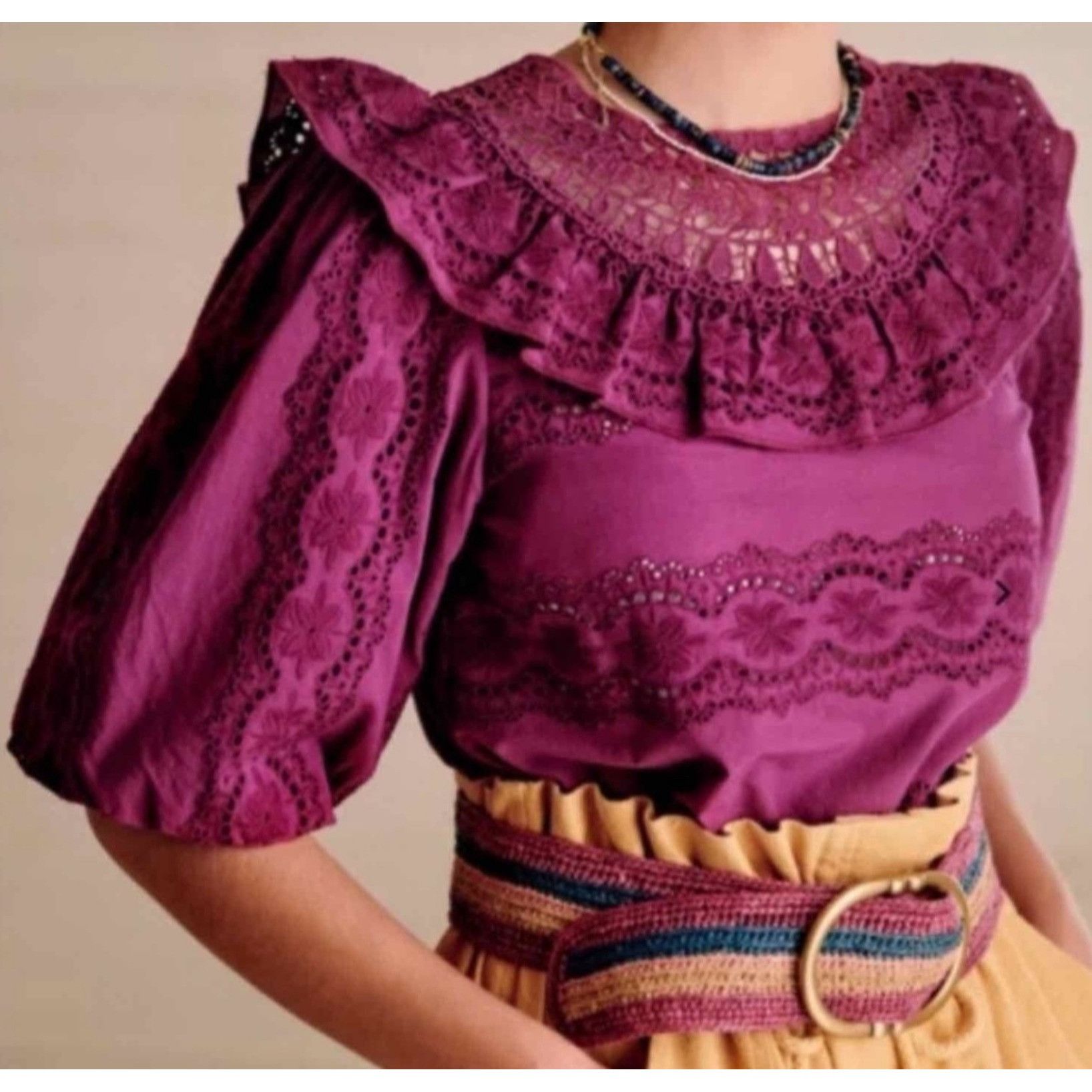 Sezane NWT Sezane Elsa Embroidered cotton Eyelet purple Top blouse Size M / US 6-8 / IT 42-44 - 1 Thumbnail