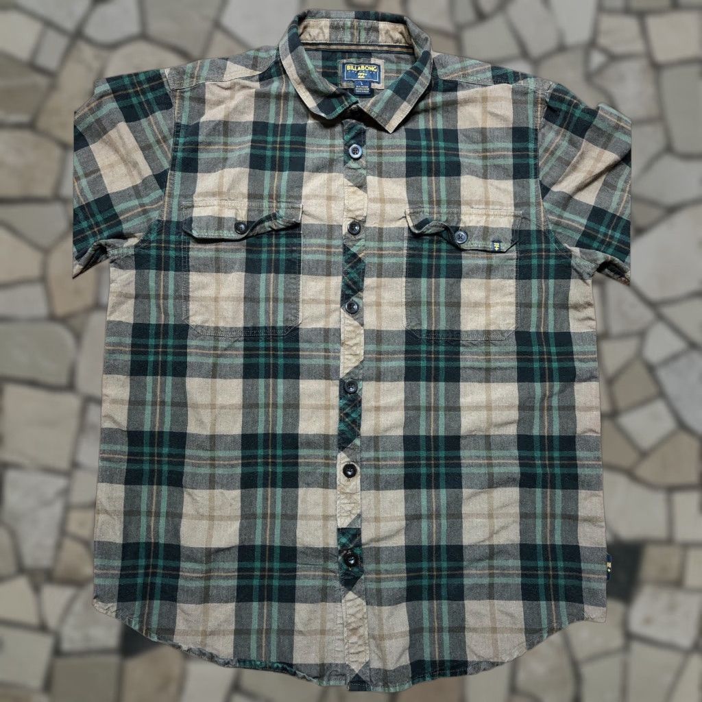 Billabong Billabong Shirt Large Mens Long Sleeve Button Up Plaid Green Brown Surf Plus Size US L / EU 52-54 / 3 - 1 Thumbnail