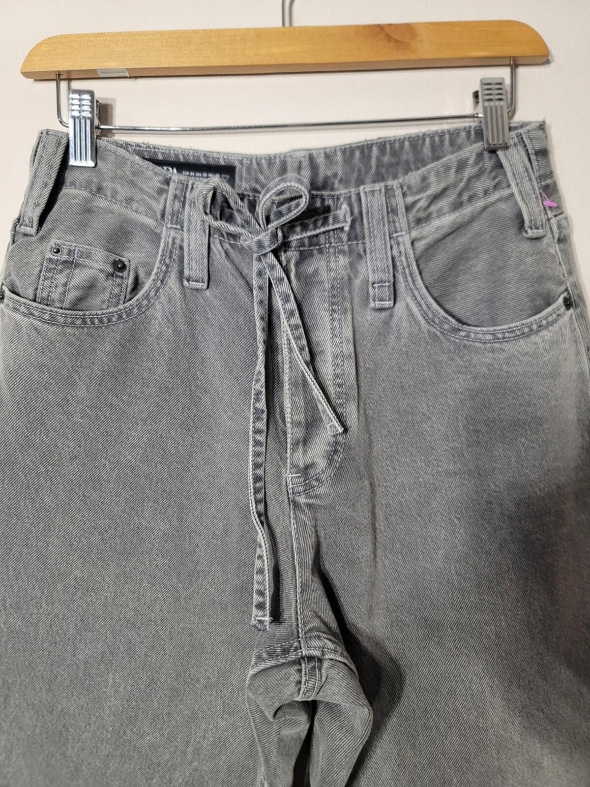 Zara Zara Y2K Gray Wide Leg Tie-Waist Jeans Streetwear Sz 28 Size 28" / US 6 / IT 42 - 9 Thumbnail