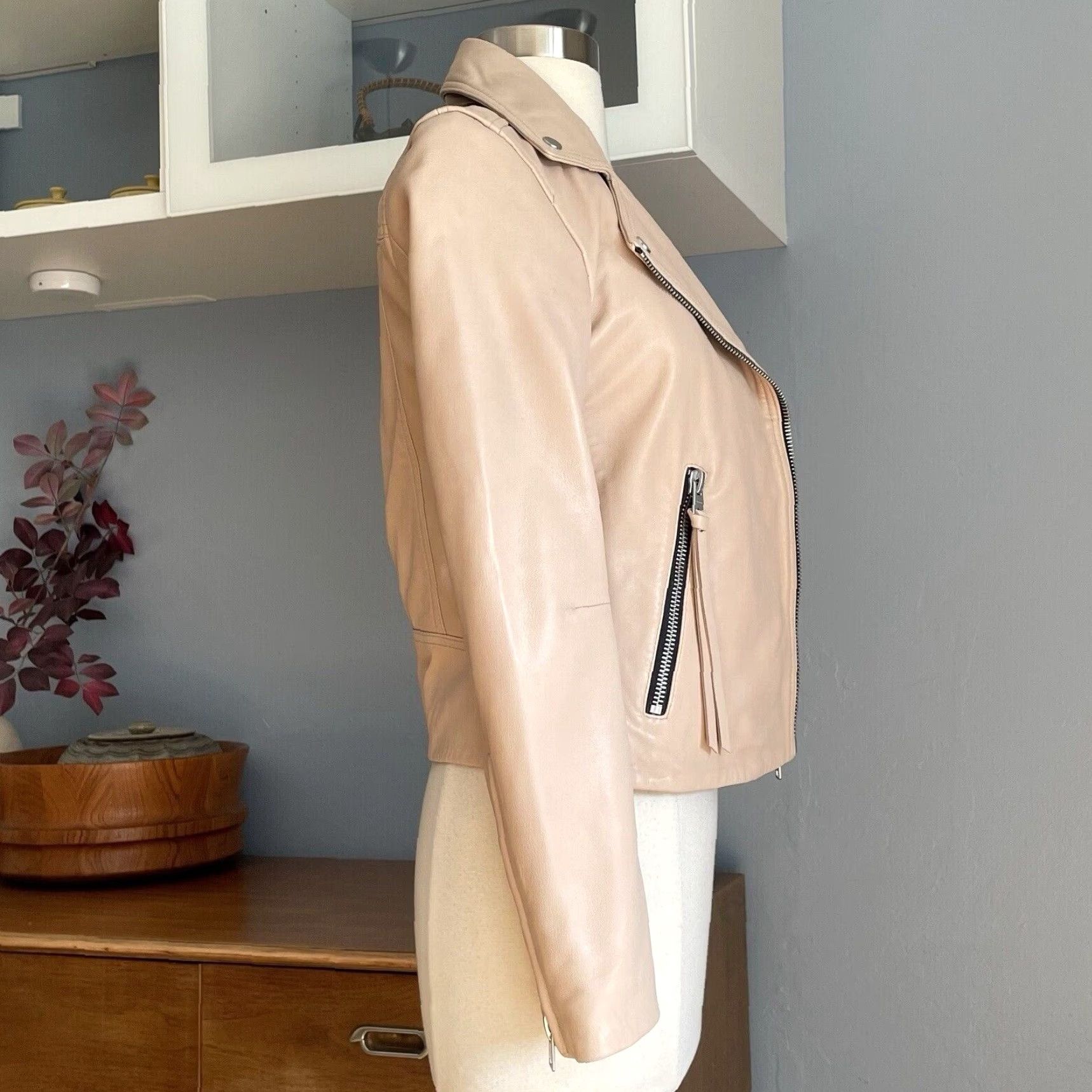 Allsaints AllSaints Dalby Leather Biker Jacket Women US 4 Pale Pink Size S / US 4 / IT 40 - 7 Thumbnail