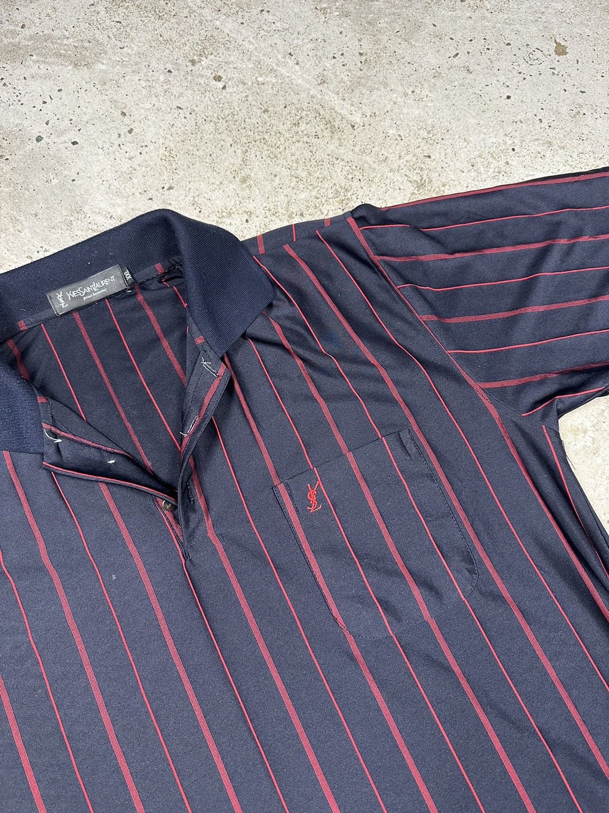 Yves Saint Laurent Vintage 90s Yves Saint Laurent Silk Striped Polo Tee T Shirt Size US L / EU 52-54 / 3 - 5 Thumbnail