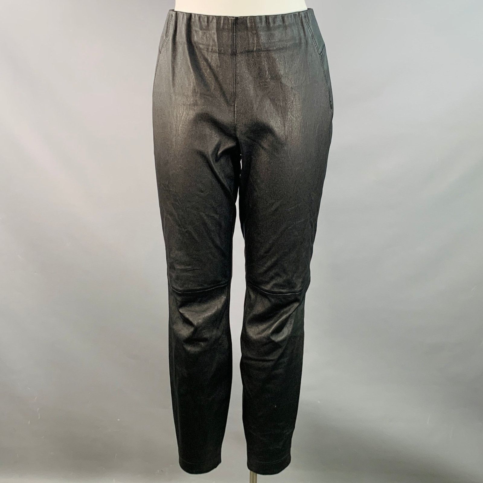 Lafayette 148 Greenwich Black Leather Lambskin Leggings Casual Pants Size 34" / US 12 / IT 48 - 1 Thumbnail