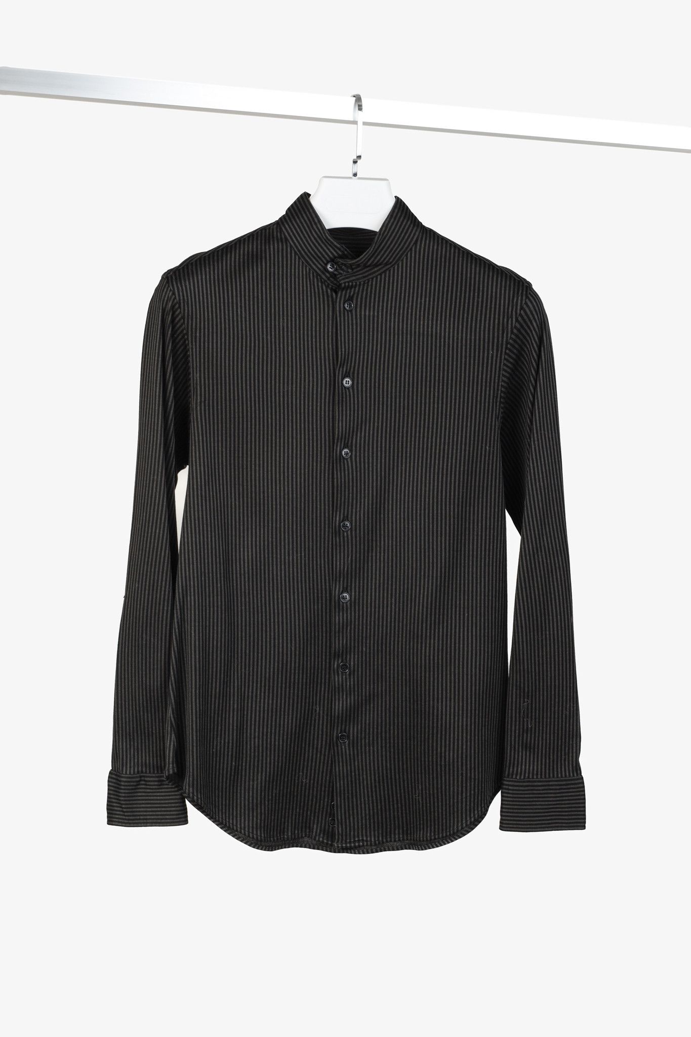 Armani Collezioni Armani Collezioni Grey and Black Striped Jersey Button-Up Size S / US 4 / IT 40 - 1 Thumbnail