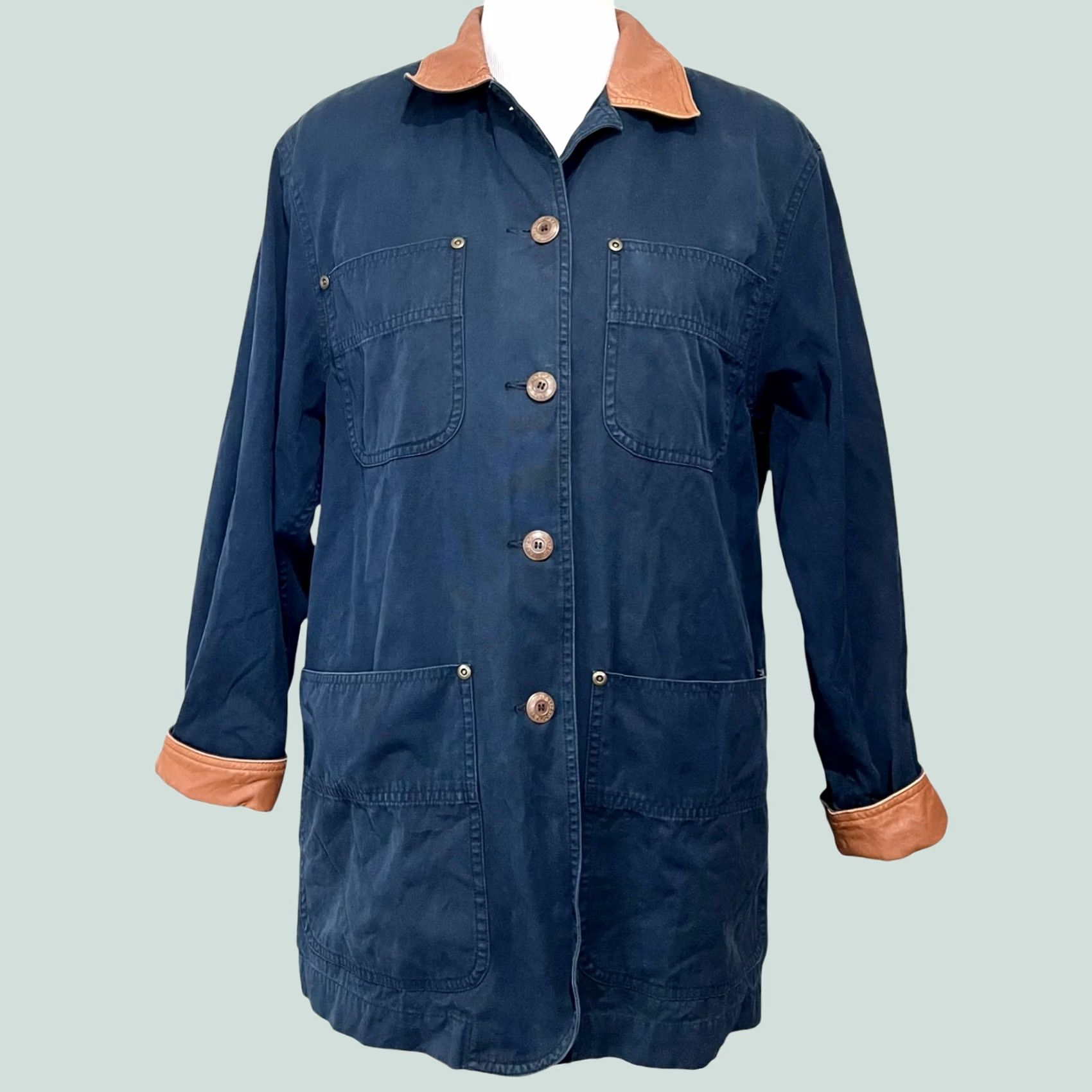 Vintage VINTAGE Lizsport Barn Chore Field Jacket Women's Petite S Navy Tan Cuffs Button Size S / US 4 / IT 40 - 1 Thumbnail