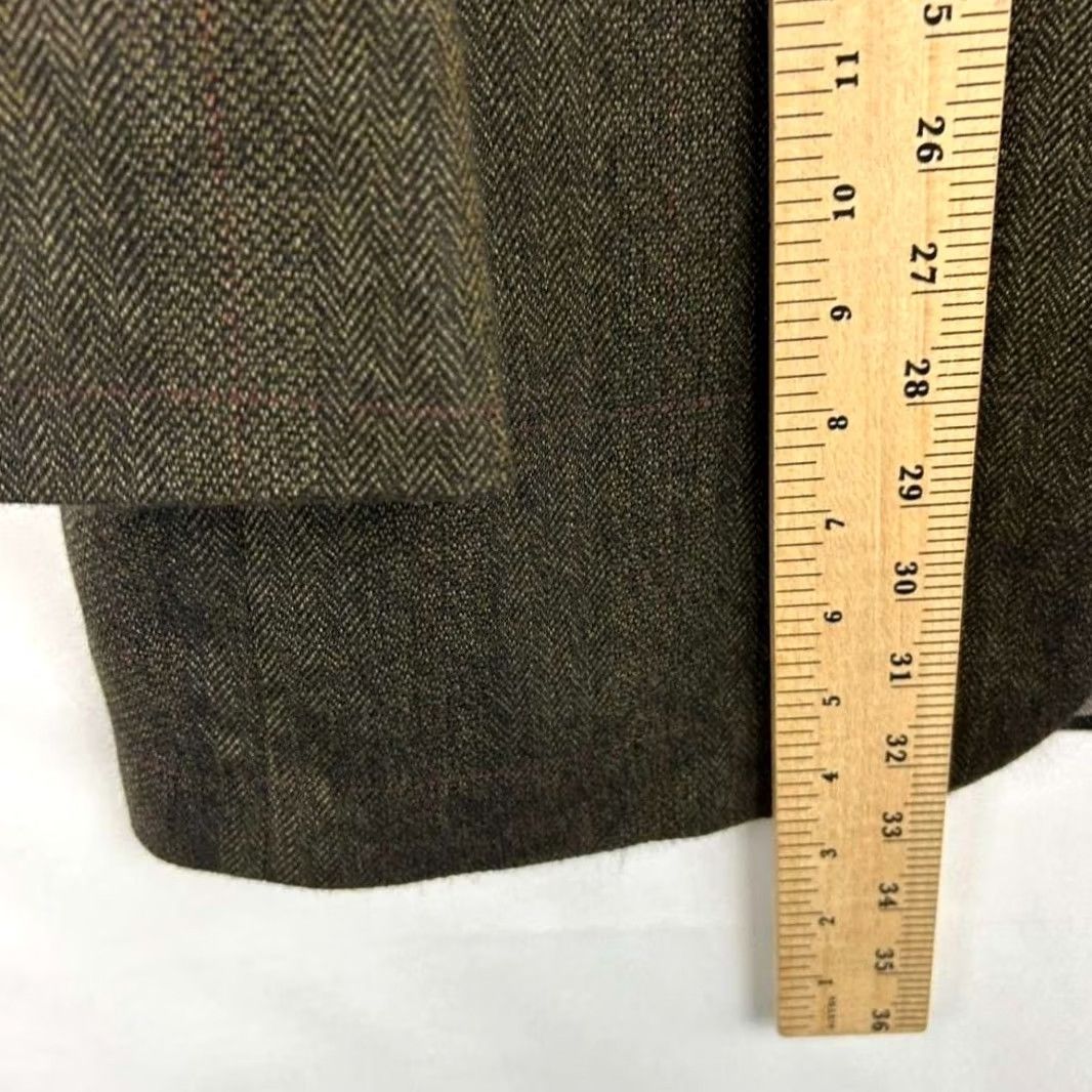 Oscar De La Renta VINTAGE Oscar de la Renta Blazer Jacket Men 40L Brown 100% Lambswool Tweed Herringbone Suede Elbows Size 40R - 5 Thumbnail