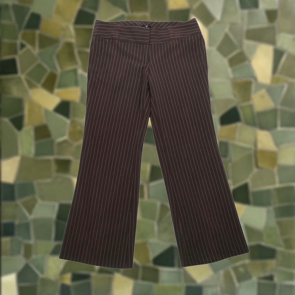 Vintage VINTAGE 90s Stoosh Brown and White Pinstripe Low Rise Bootcut Pants 7 Women Dress Pants Baggy? Size 28" / US 6 / IT 42 - 1 Thumbnail
