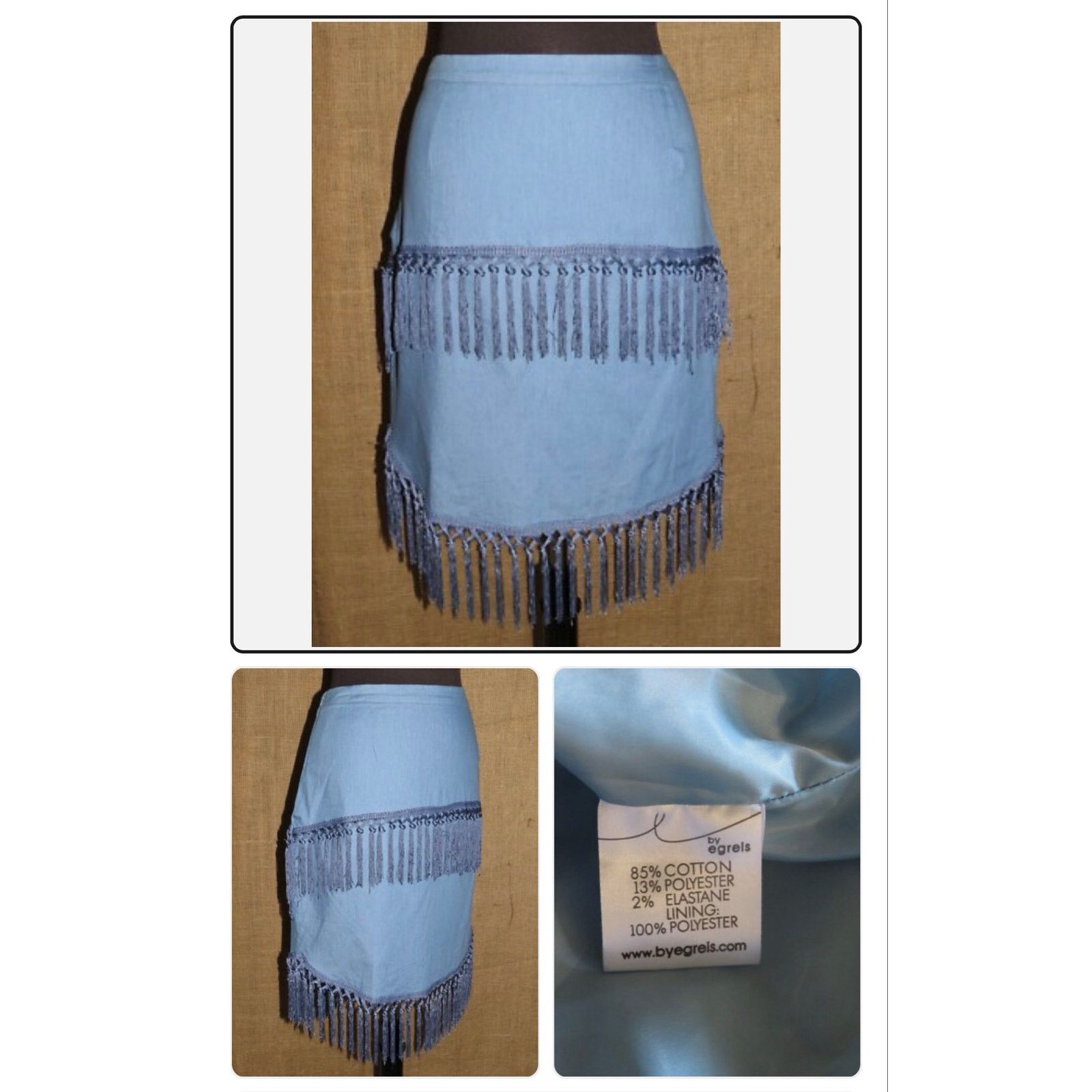 Other Egreis Women’s Fringe Skirt Blue Y2K Boho Western Festival S Size 28" / US 6 / IT 42 - 8 Thumbnail