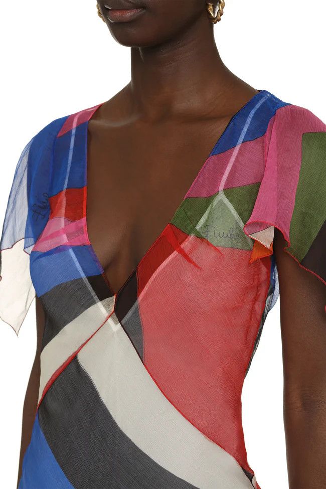 Emilio Pucci o1mle1224 Printed Chiffon Dress in Multicolor Size M / US 6-8 / IT 42-44 - 5 Thumbnail