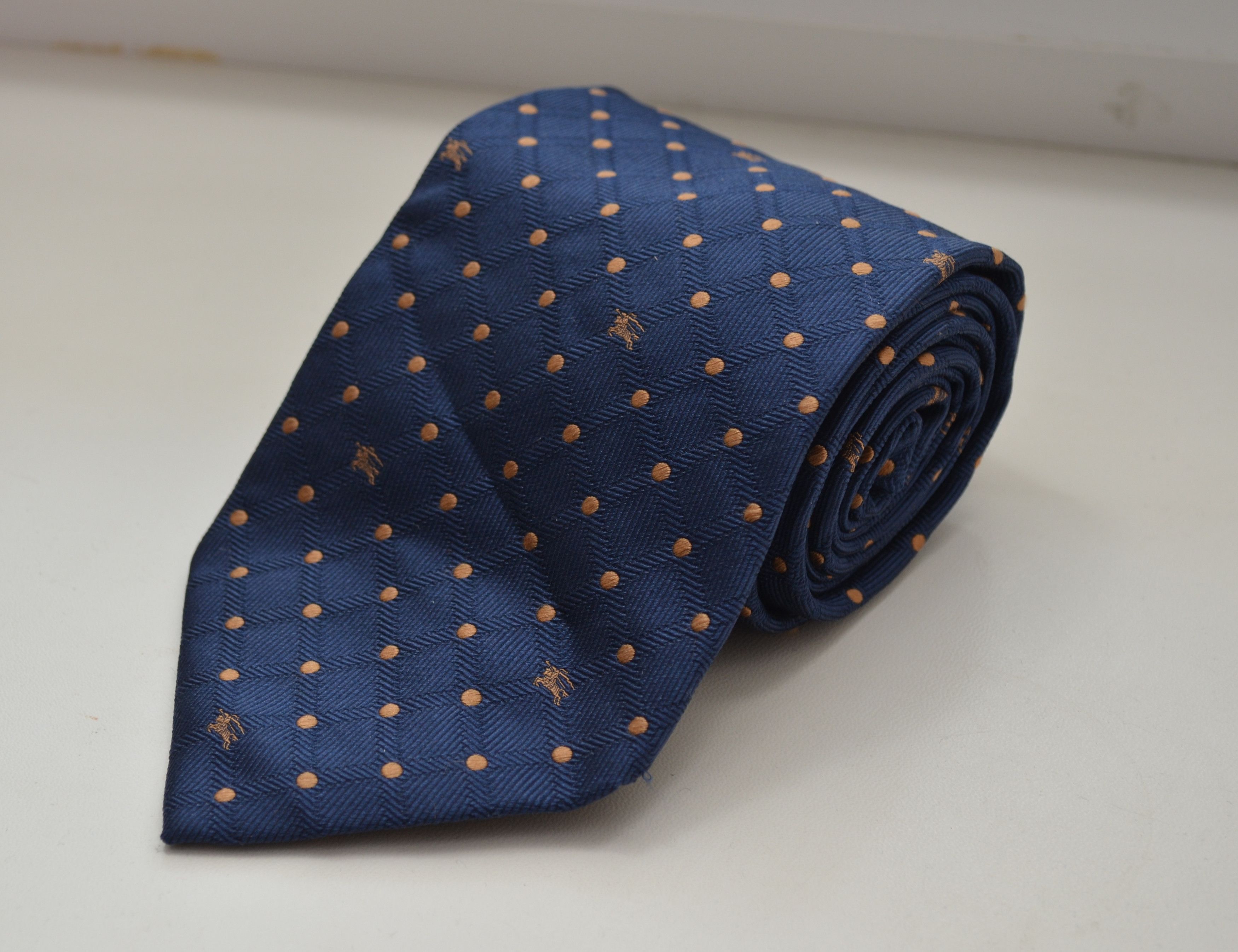 Burberry × Designer Burberry Blue Polka Logo Print Pattern Silk Tie 57" Size ONE SIZE - 1 Thumbnail