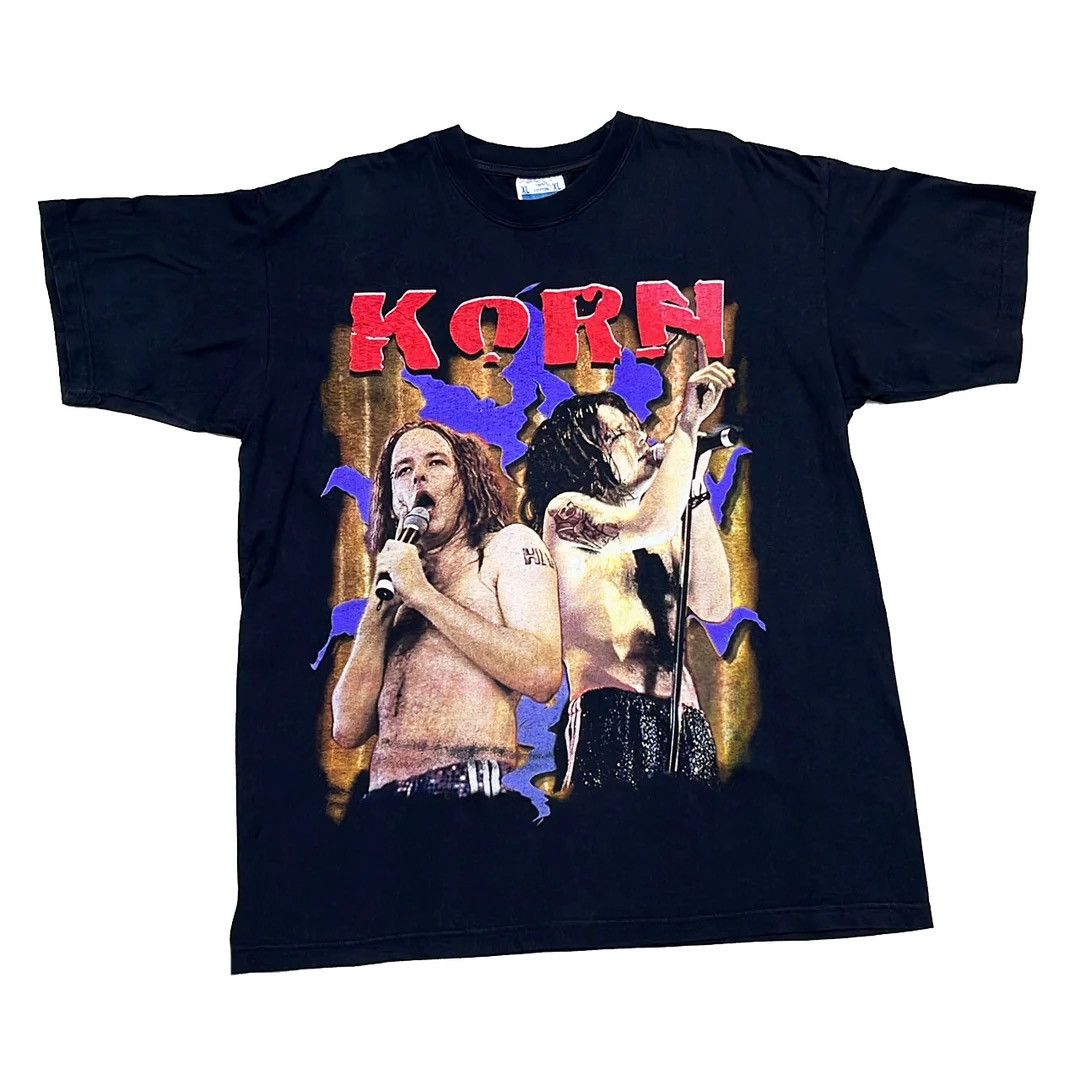 image of Band Tees x Tour Tee Korn 90's Vintage Band Tour Bootleg Adidas Metal T-Shirt in Black (Size XL)