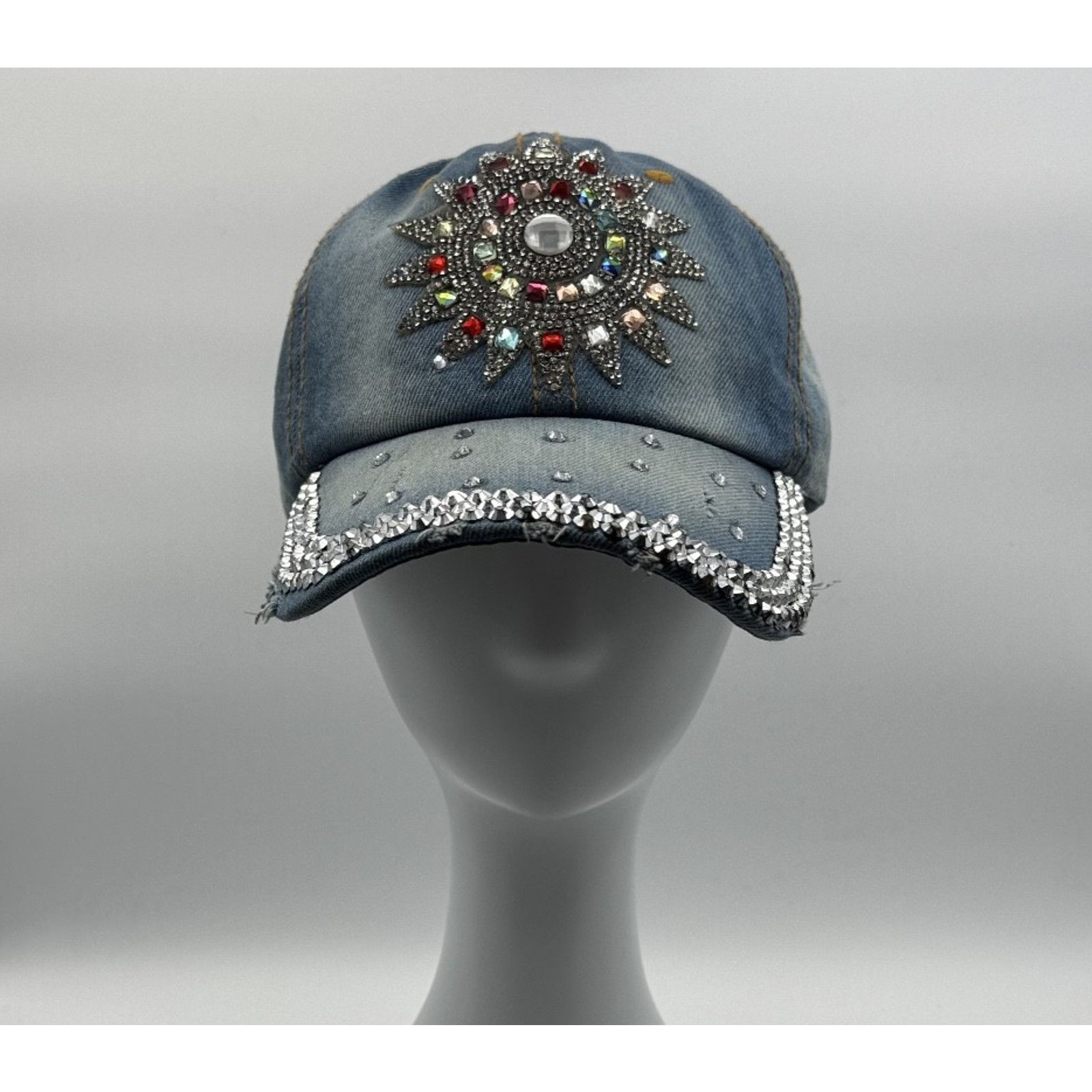 Other Bedazzled Denim Rhinestone Cap Adjustable Strap Hat Size ONE SIZE - 1 Thumbnail