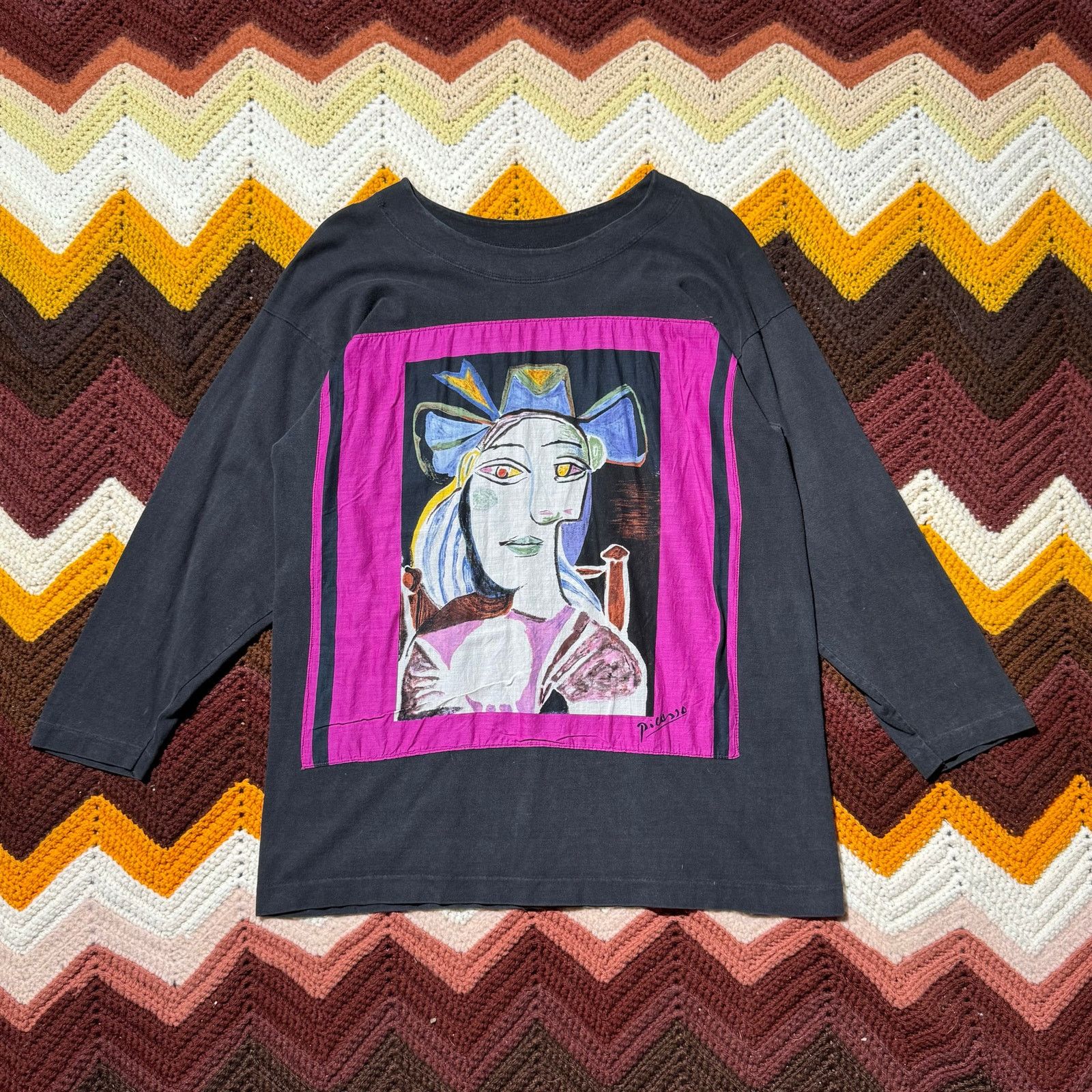 Vintage 90s Pablo Picasso Buste de Femme au Chapeau Bleu Long Sleeve Size M / US 6-8 / IT 42-44 - 1 Thumbnail