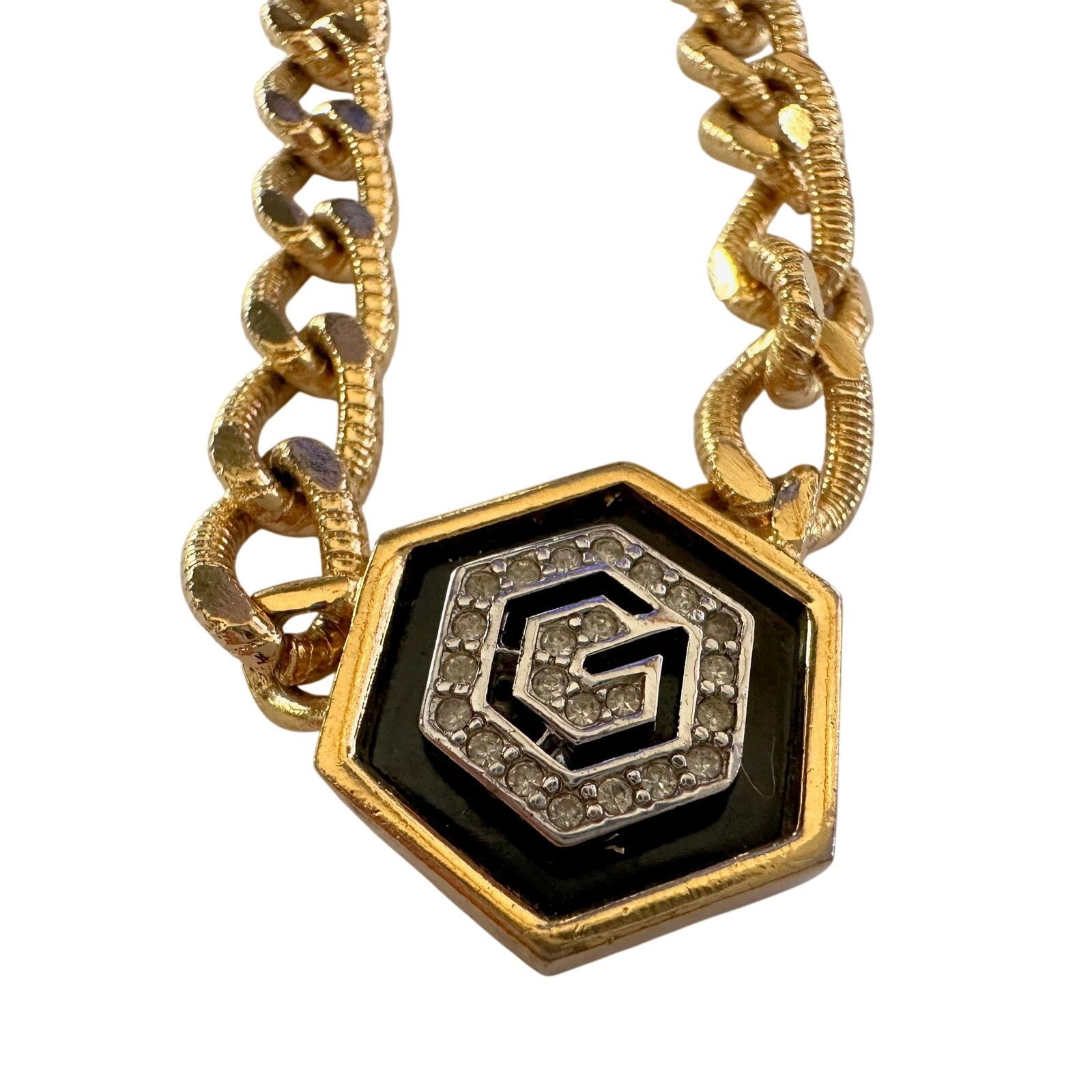 Givenchy Givenchy Vintage (1978) Necklace with "G" in Black Hexagon Size ONE SIZE - 4 Thumbnail