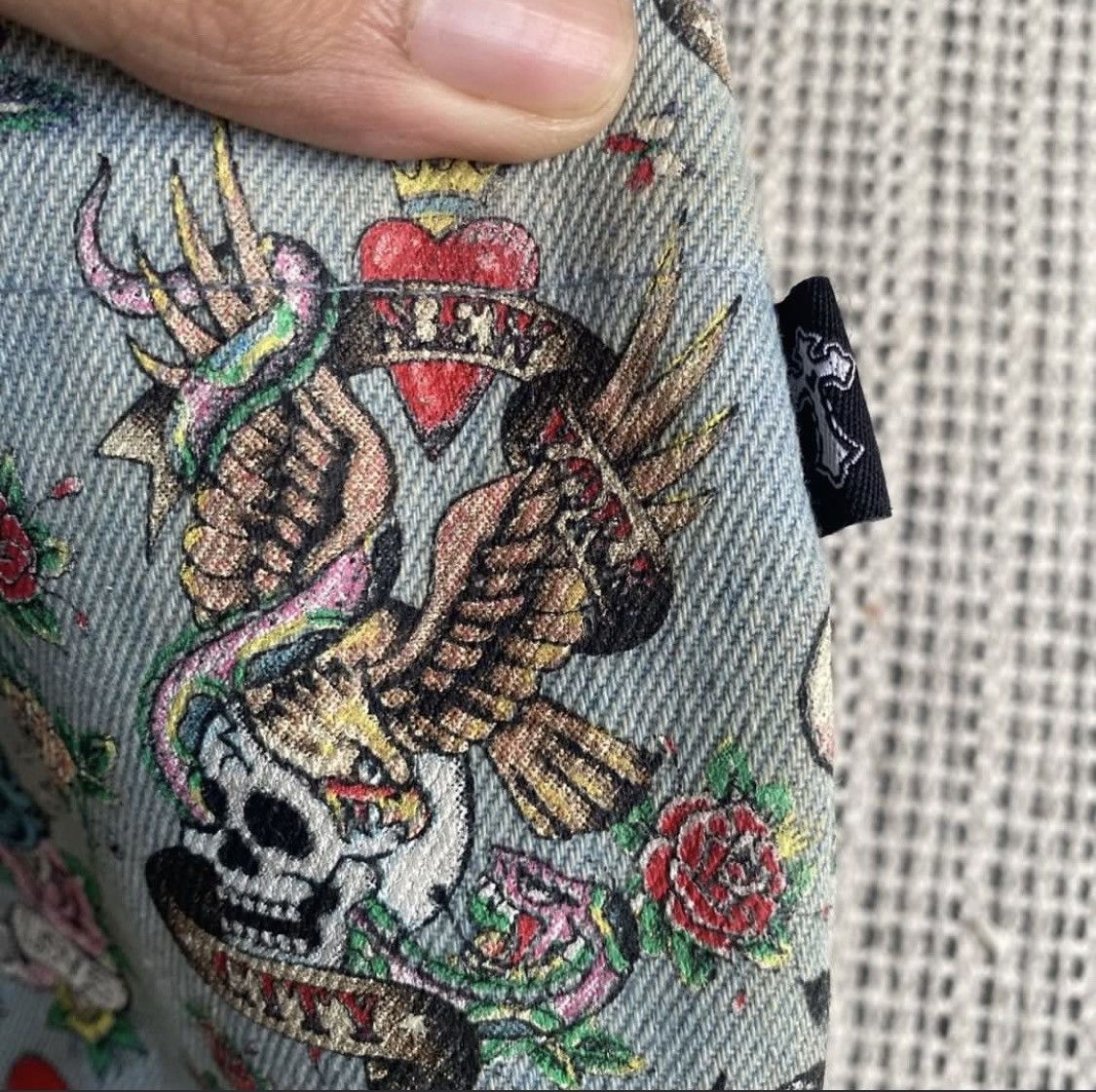 Ed Hardy Tote Bag Ed Hardy Fullprint Tatoo Denim Size ONE SIZE - 4 Thumbnail
