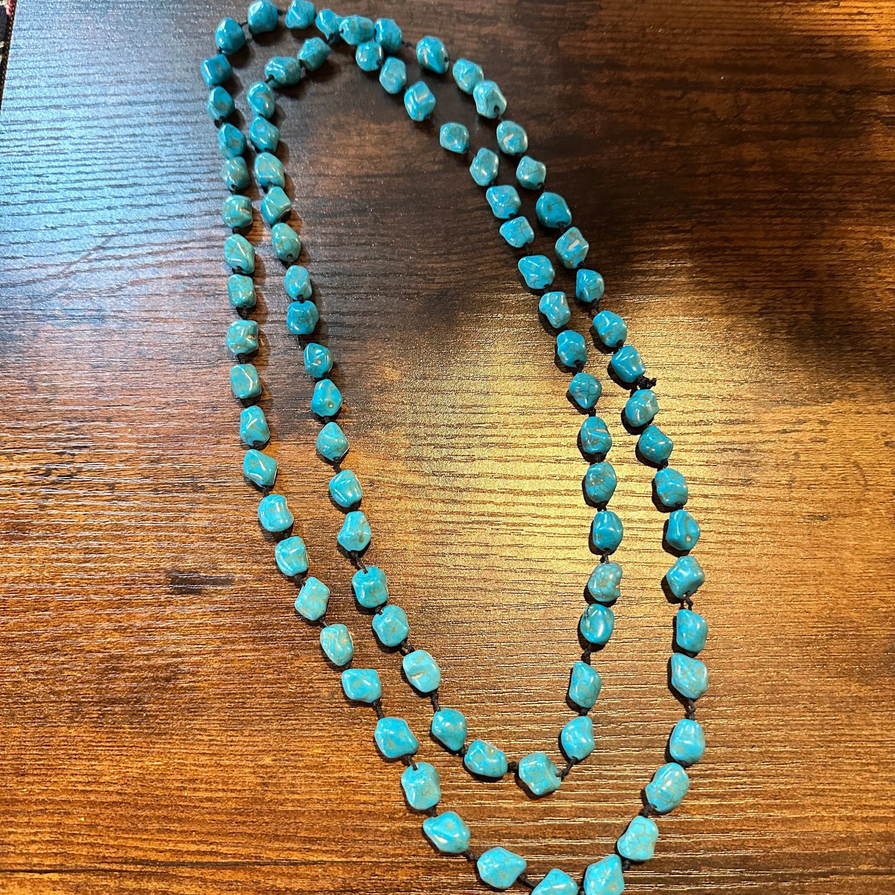 Other Handcrafted Boho Turquoise Stone Beaded Necklace, Double Wra Size ONE SIZE - 3 Thumbnail