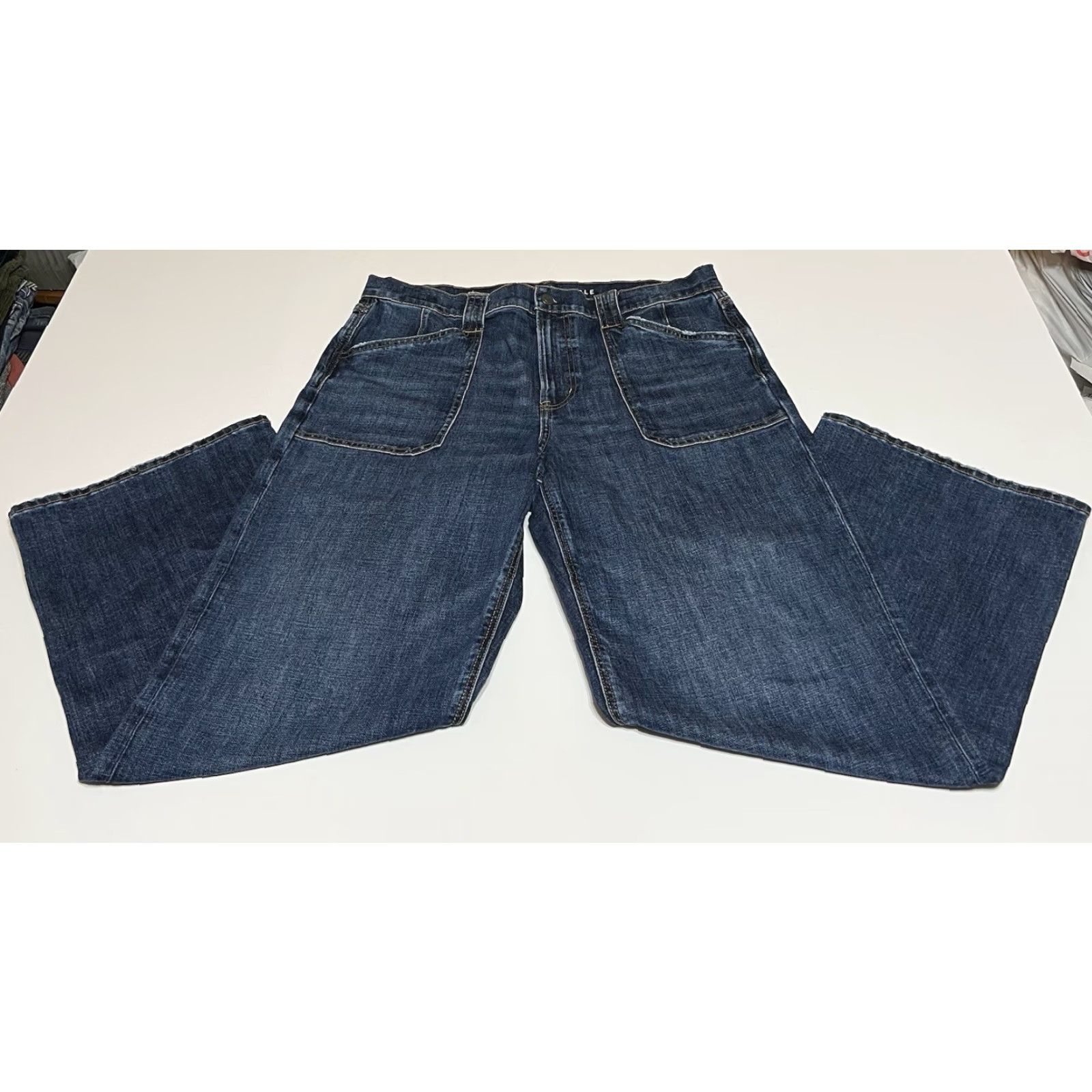American Eagle Outfitters American Eagle Jeans Womens 14 Reg Blue Stovepipe Wide-Leg Denim Stretch 5-Pocket High Rise Vintage Theme Relaxed 90s Logo Boys Womens Mens Size 25" / US 0 / IT 36 - 2 Thumbnail