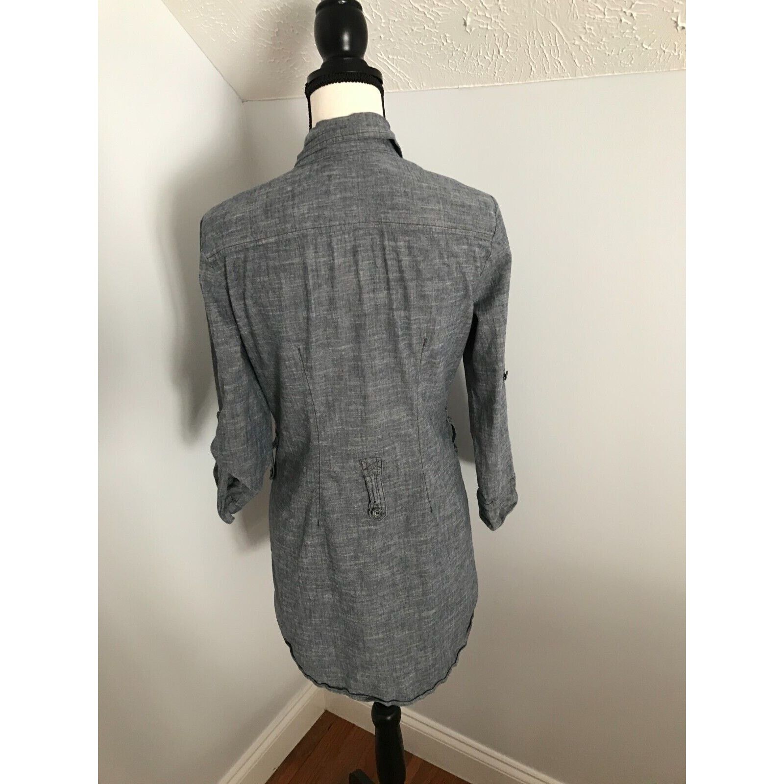 Anthropologie Anthropologie FEI Heather Blue Roll-Tab Chambray Shirt Dress Size S / US 4 / IT 40 - 4 Thumbnail