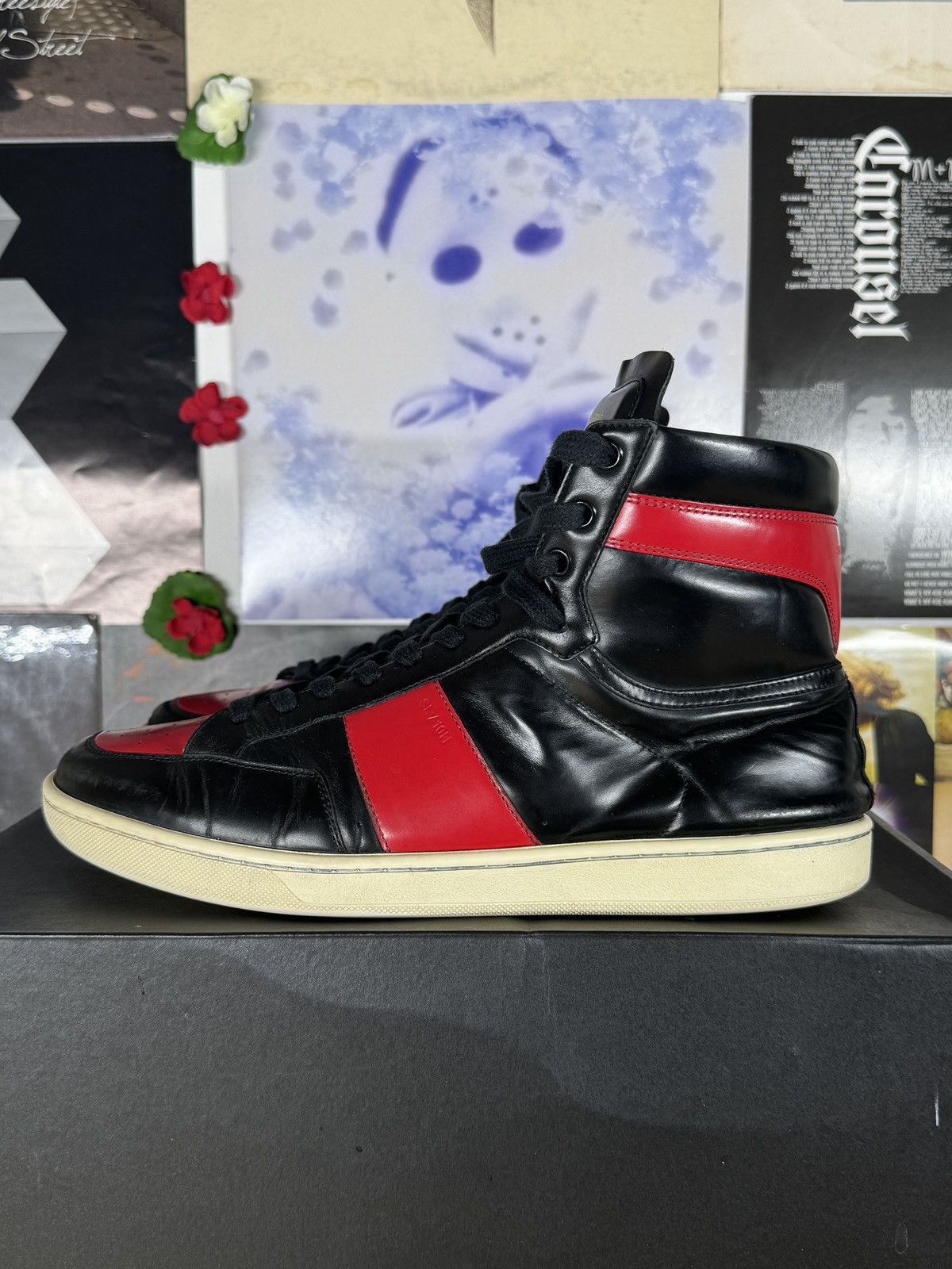 Saint Laurent Paris SL/10H Black/Red Leather High Sneakers Size US 9 / EU 42 - 4 Thumbnail
