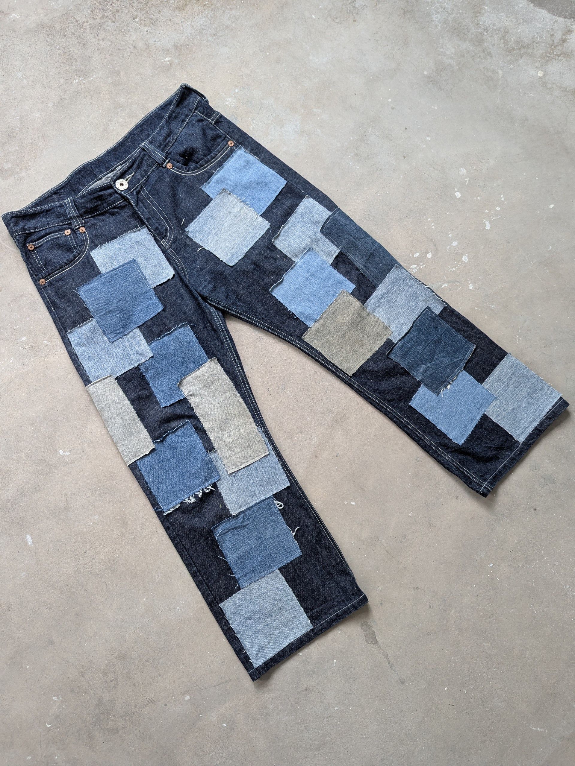 Japanese Brand × Vintage Vintage Buckle Back Denim Patchwork Custom Made Size US 38 / EU 54 - 3 Thumbnail