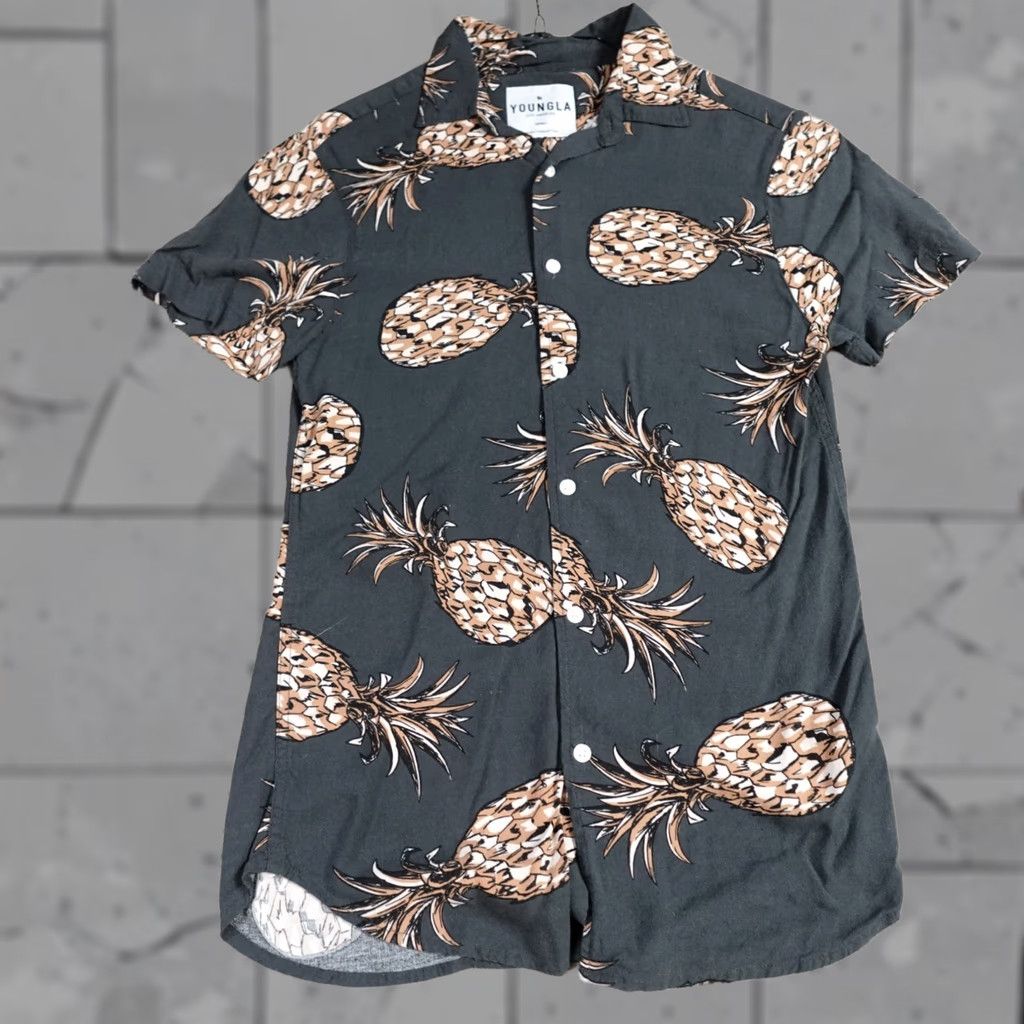 YoungLA Youngla Shirt Short Sleeve Gray Pineapples All Over Print Small Size US S / EU 44-46 / 1 - 1 Thumbnail