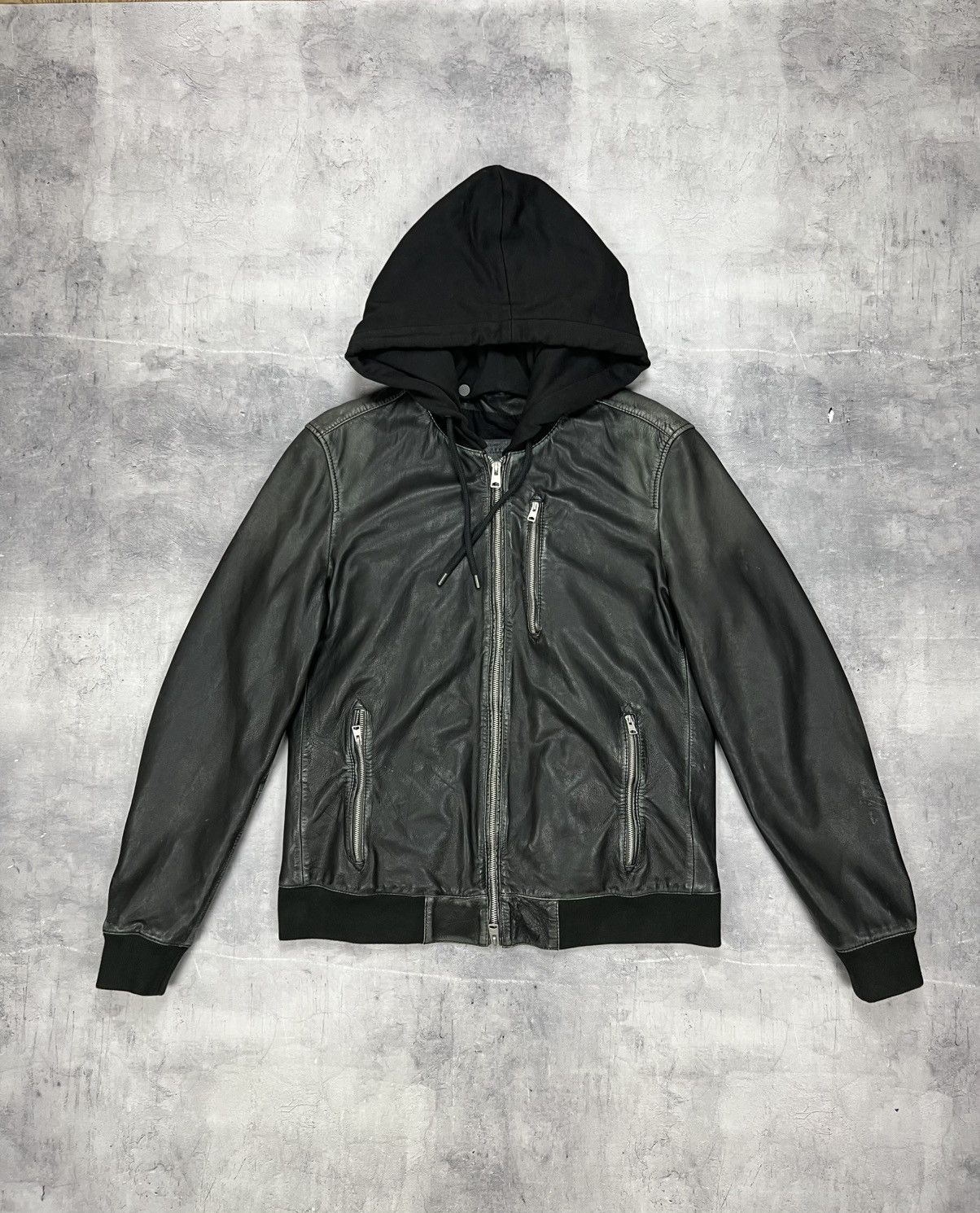 Allsaints ALL SAINTS Leather Jacket Black Biker Bomber Hooded ABBOT L Size US L / EU 52-54 / 3 - 4 Thumbnail