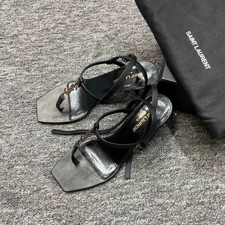 Yves Saint Laurent Saint Laurent Black Leather Block Heeled Sandals-2506 Size US 6 / IT 36 - 2 Thumbnail