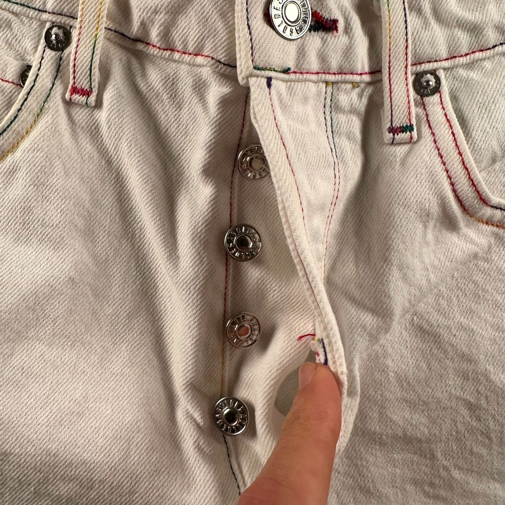 Agolde VINTAGE AGOLDE Cutoff Shorts Womens 26 White Rainbow Stitch Distressed Button Fly USA Size 26" / US 2 / IT 38 - 2 Thumbnail
