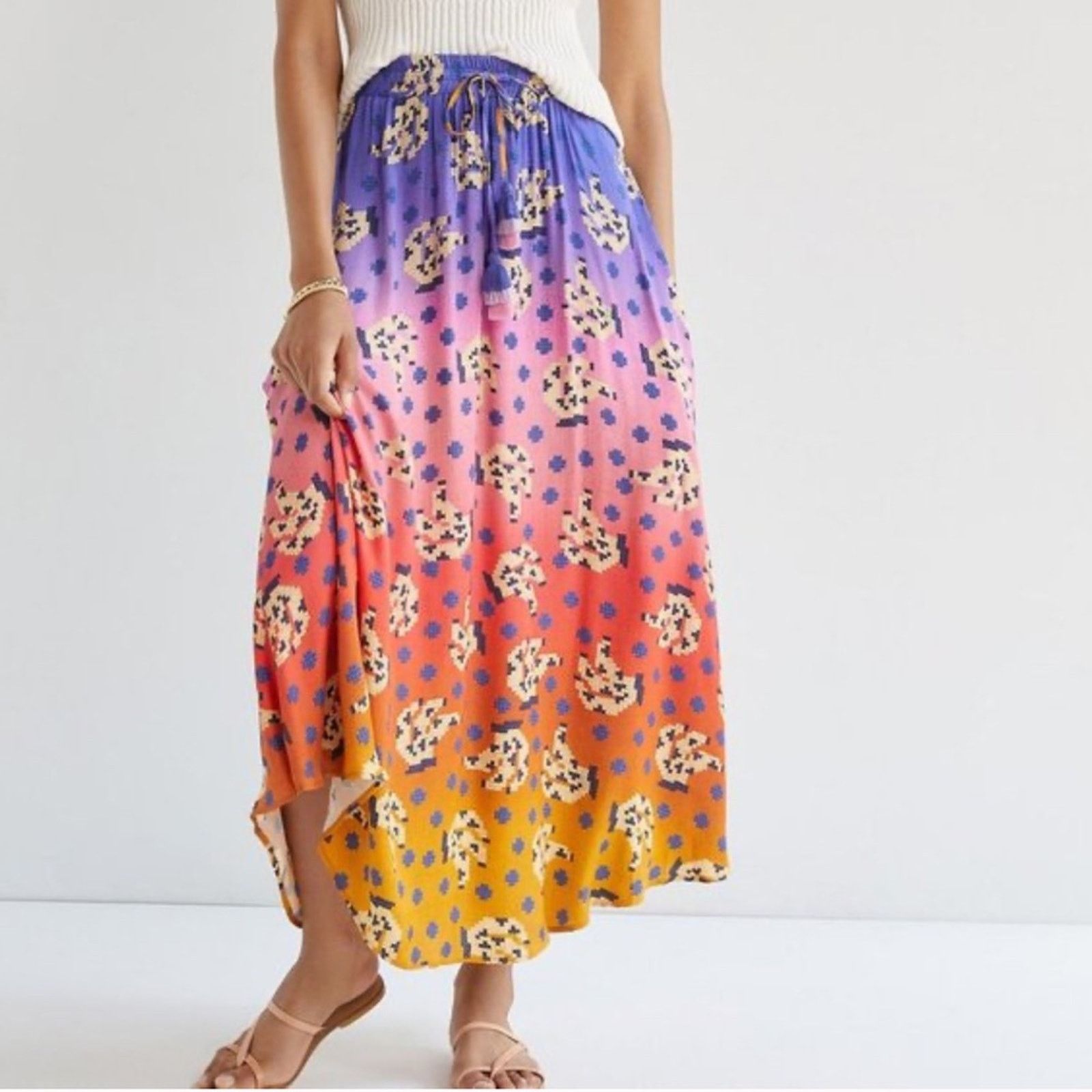 Farm Rio Vibrance Maxi Skirt Digital Ombre Print Aline Small