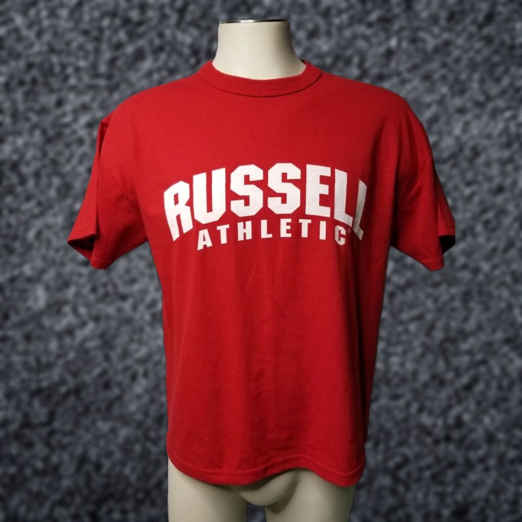 Russell Athletic VINTAGE Russell Athletic T-Shirt - 90s Cotton Spellout Red Mens M Short Sleeve Shirt Adult Medium Red Russell Athletic 90s Theme Mens Size US M / EU 48-50 / 2 - 1 Thumbnail