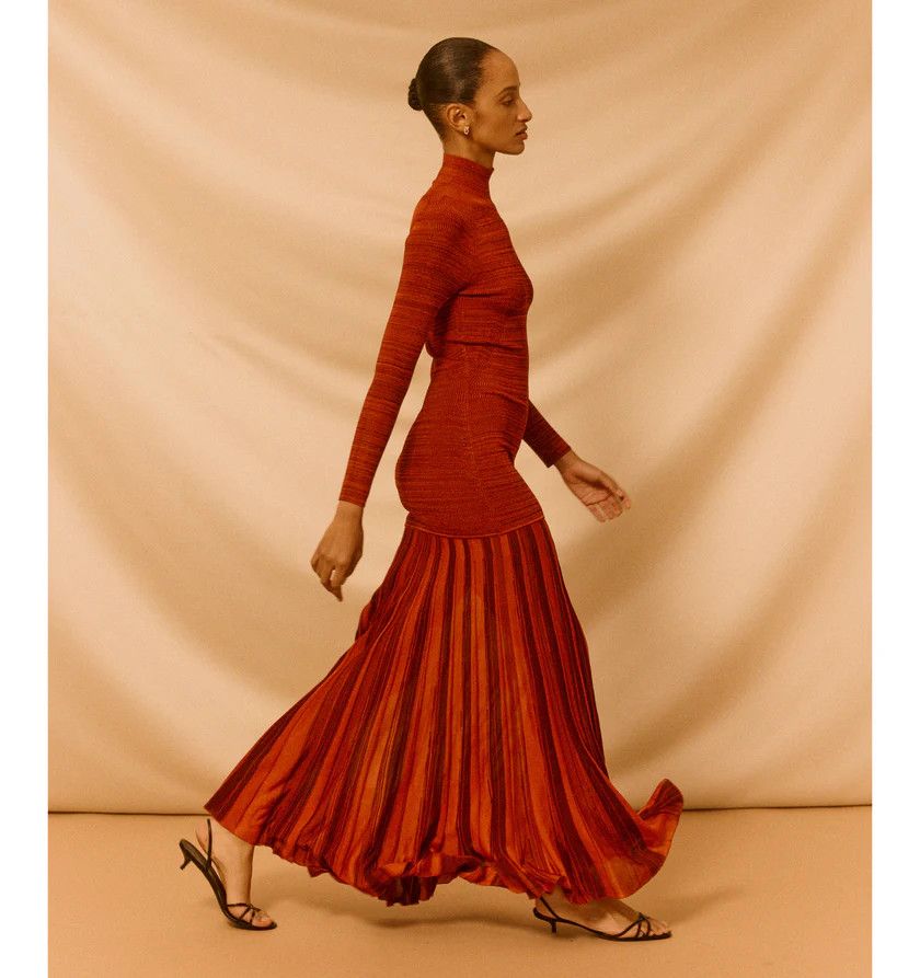 Christopher John Rogers o1h1sh11225 Turtleneck Ribbed Knit Maxi Dress in Red Size M / US 6-8 / IT 42-44 - 5 Thumbnail