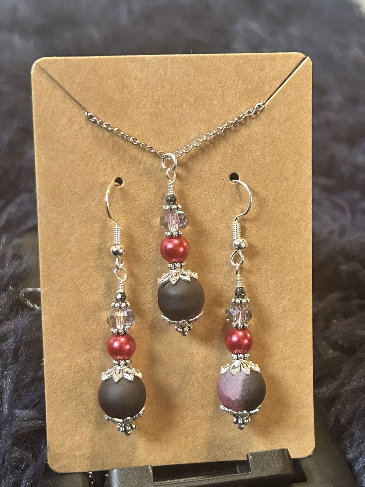 Handmade Handcrafted ombré crackle glass pearl crystal necklace set Size ONE SIZE - 2 Thumbnail