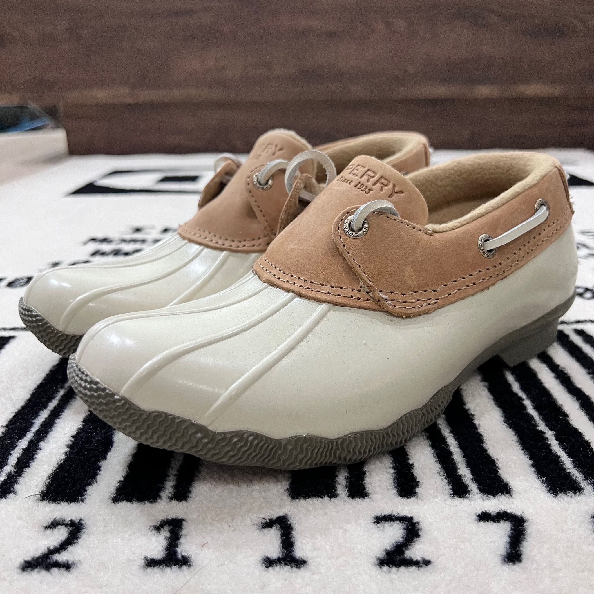 Sperry Duck Slip On Low Heeled Bootie Bone Neutral Tan