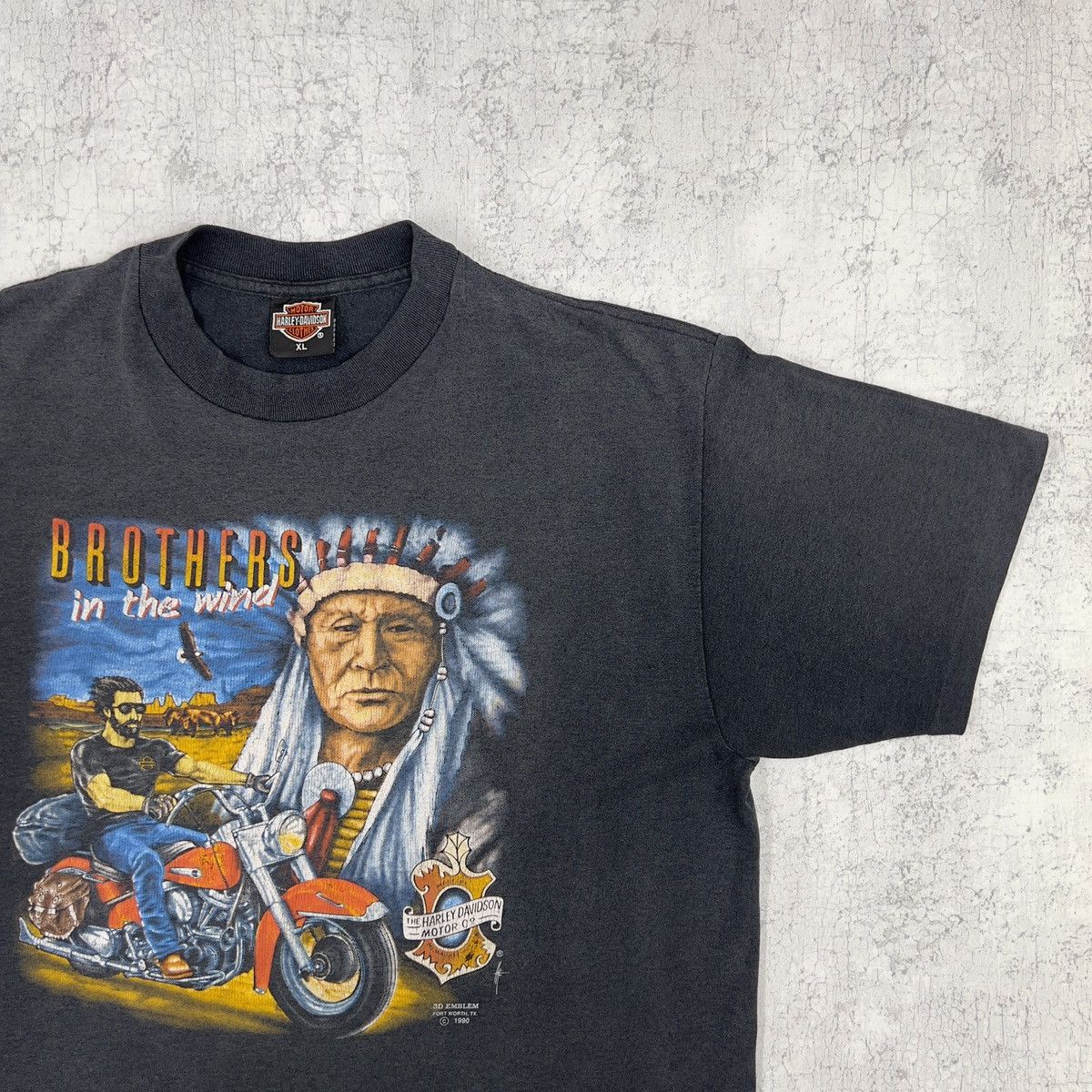 Harley Davidson 1990 3D Emblem Harley Davidson “Brothers In The Wind” Shirt Size US XL / EU 56 / 4 - 3 Thumbnail
