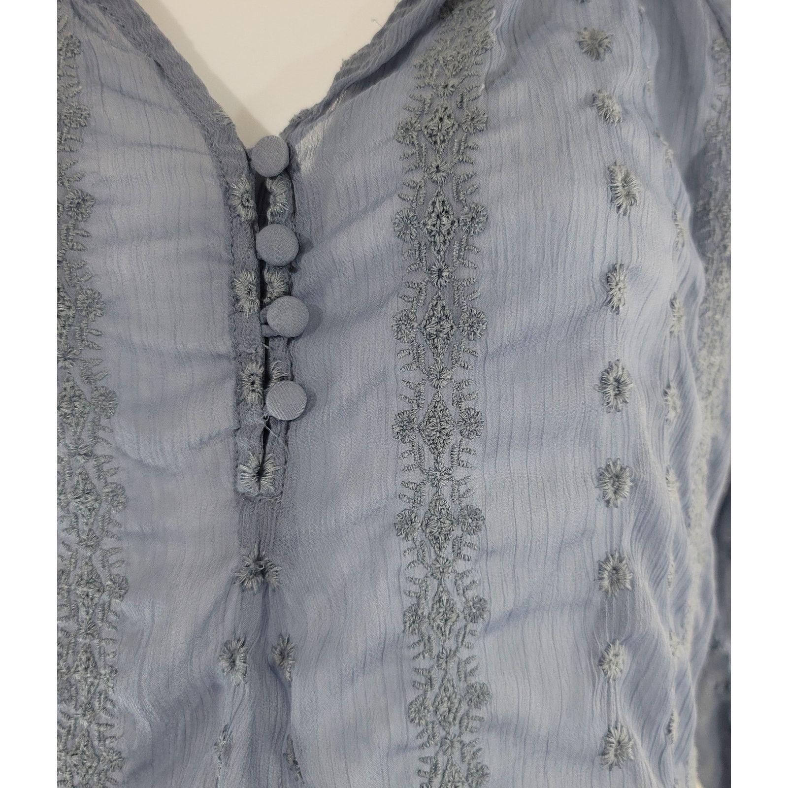 Other Olive & Oak Blue Puckered Embroidered Sheer Top XS Size XS / US 0-2 / IT 36-38 - 2 Thumbnail