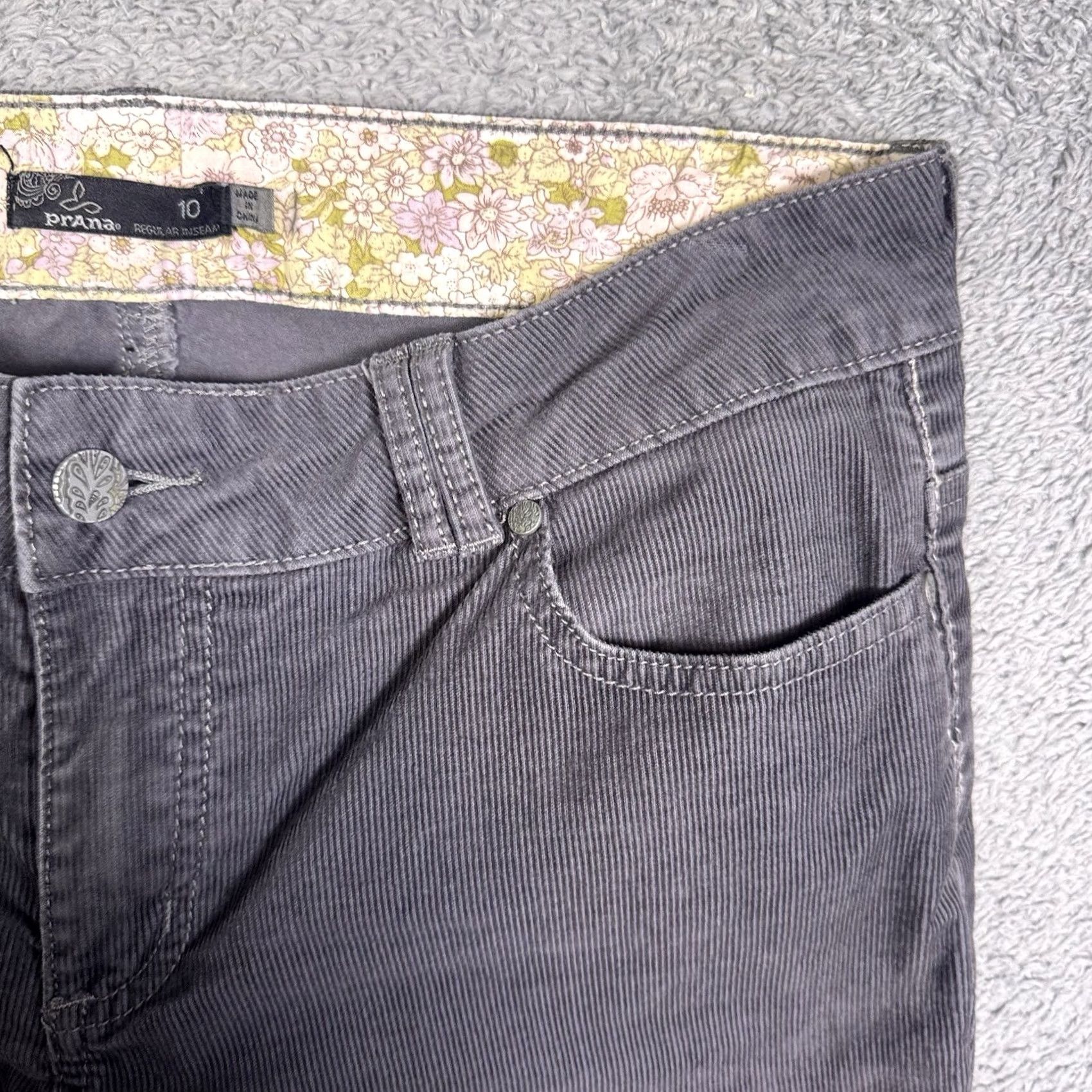Prana Prana Corduroy Pants Women’s 10 Gray Casual Hike Gorpcore Trouser Floral Waist Size 32" / US 10 / IT 46 - 4 Thumbnail