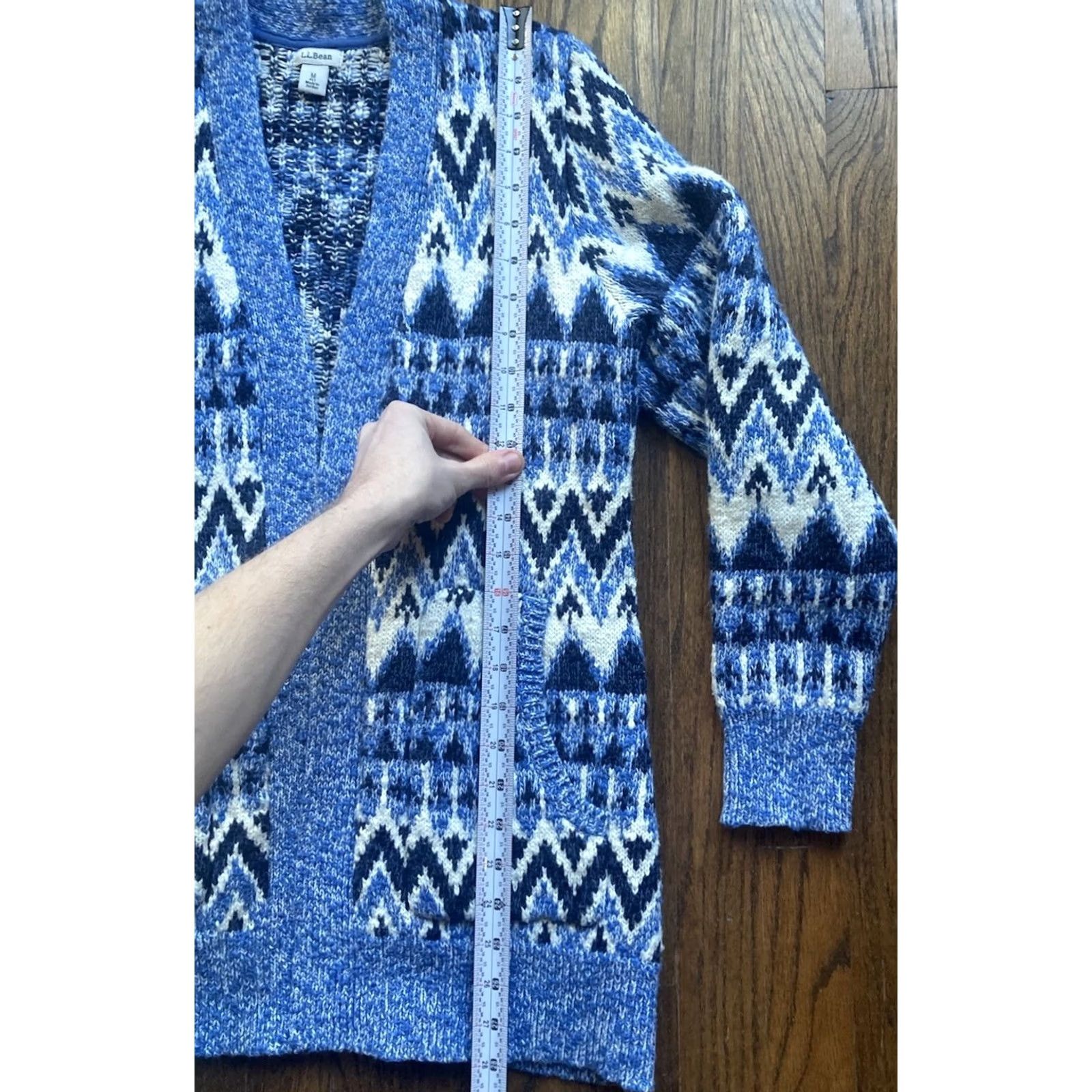 Vintage L.L. Bean Cardigan Sweater Womens Medium Blue Fair Isle Open Cotton Knit" Size M / US 6-8 / IT 42-44 - 6 Thumbnail