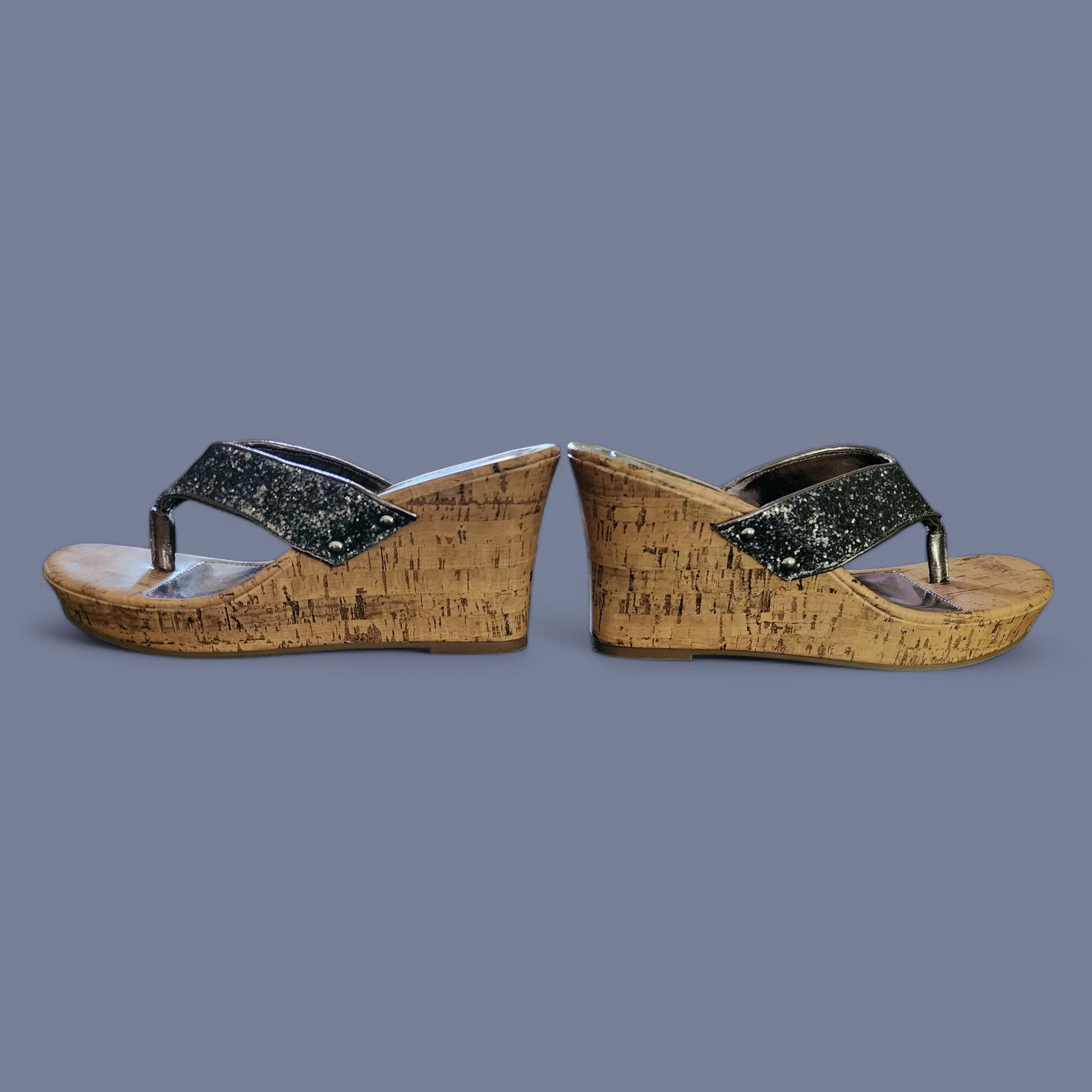 Maurice Lacroix Maurices wedge gunmetal gray glitter leather sandals size 11 Size US 11 / IT 41 - 5 Thumbnail
