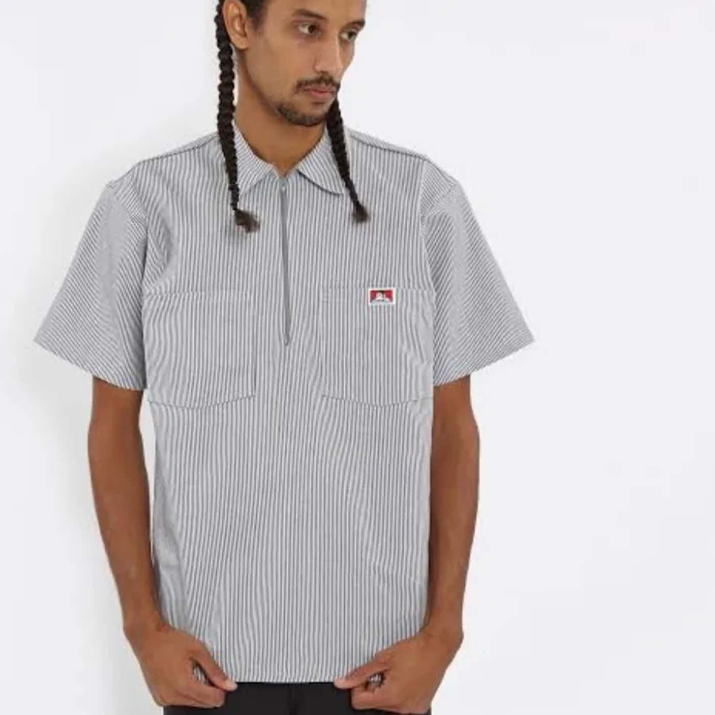 Ben Davis × Vintage Vintage Ben Davis Hickory Half Zip Shirt Size US L / EU 52-54 / 3 - 1 Thumbnail