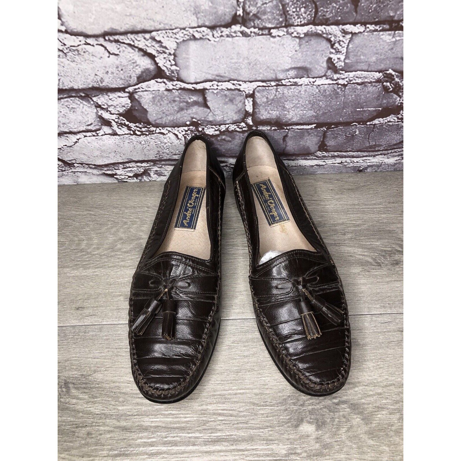 Other Andre Verger Brown Leather Tassel Loafers Handsewn Shoes Men Size US 8 / EU 41 - 18 Thumbnail