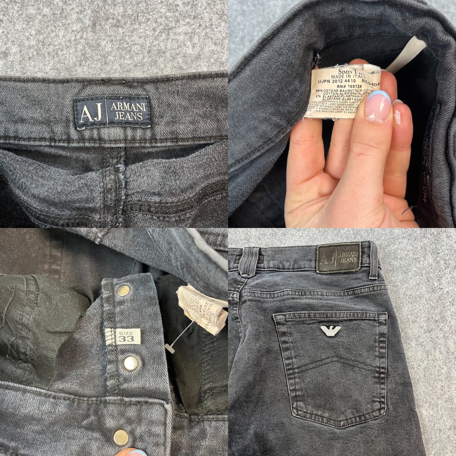 Vintage Armani Jeans Jeans Regular Tapered 30 32 Charcoal Grey Vintage Italy Mens 5-Pocket Denim Cotton Elastan Stretch Size US 30 / EU 46 - 8 Thumbnail