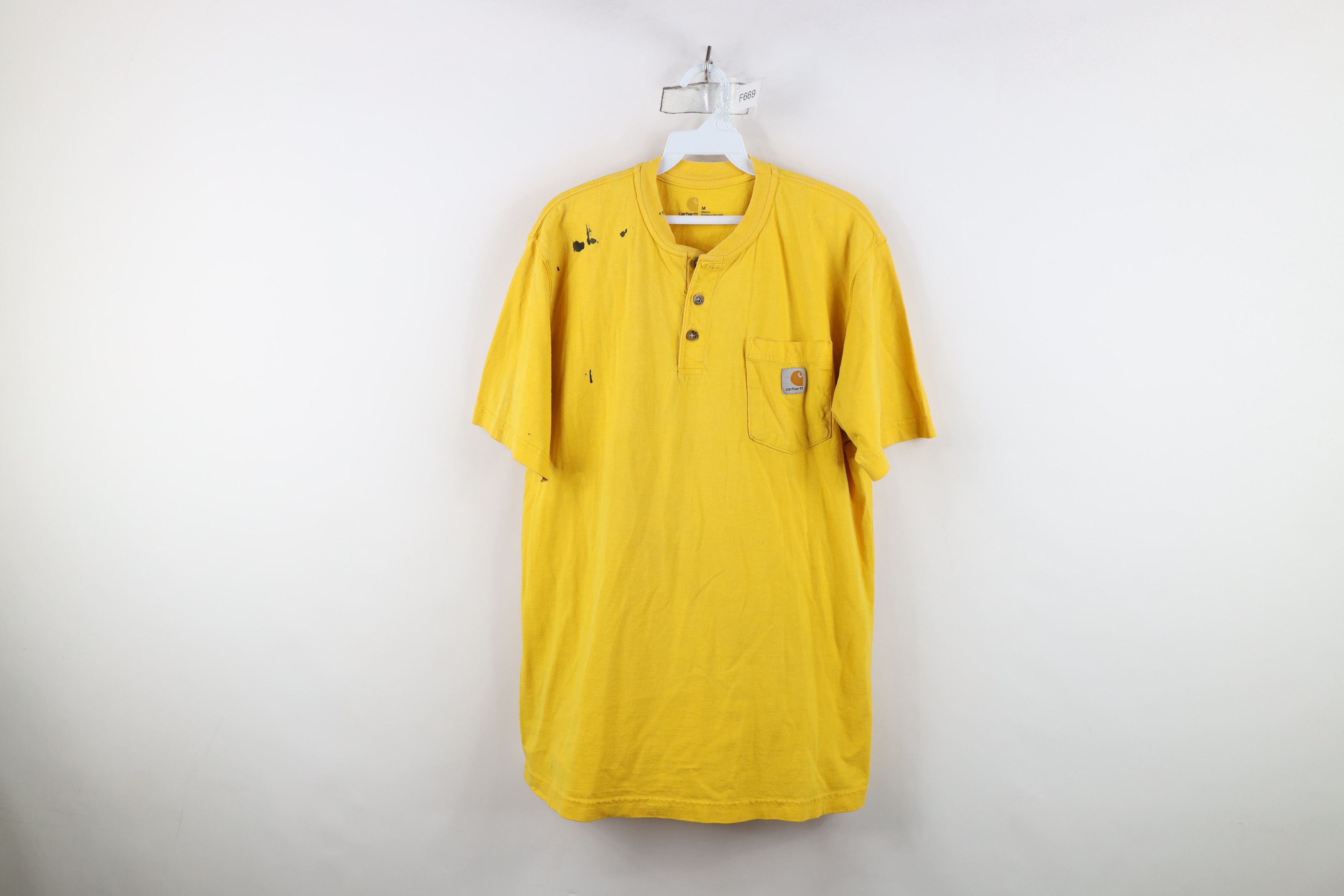 Carhartt Vintage Carhartt Spell Out Henley T-Shirt Cotton Yellow Size US M / EU 48-50 / 2 - 1 Thumbnail