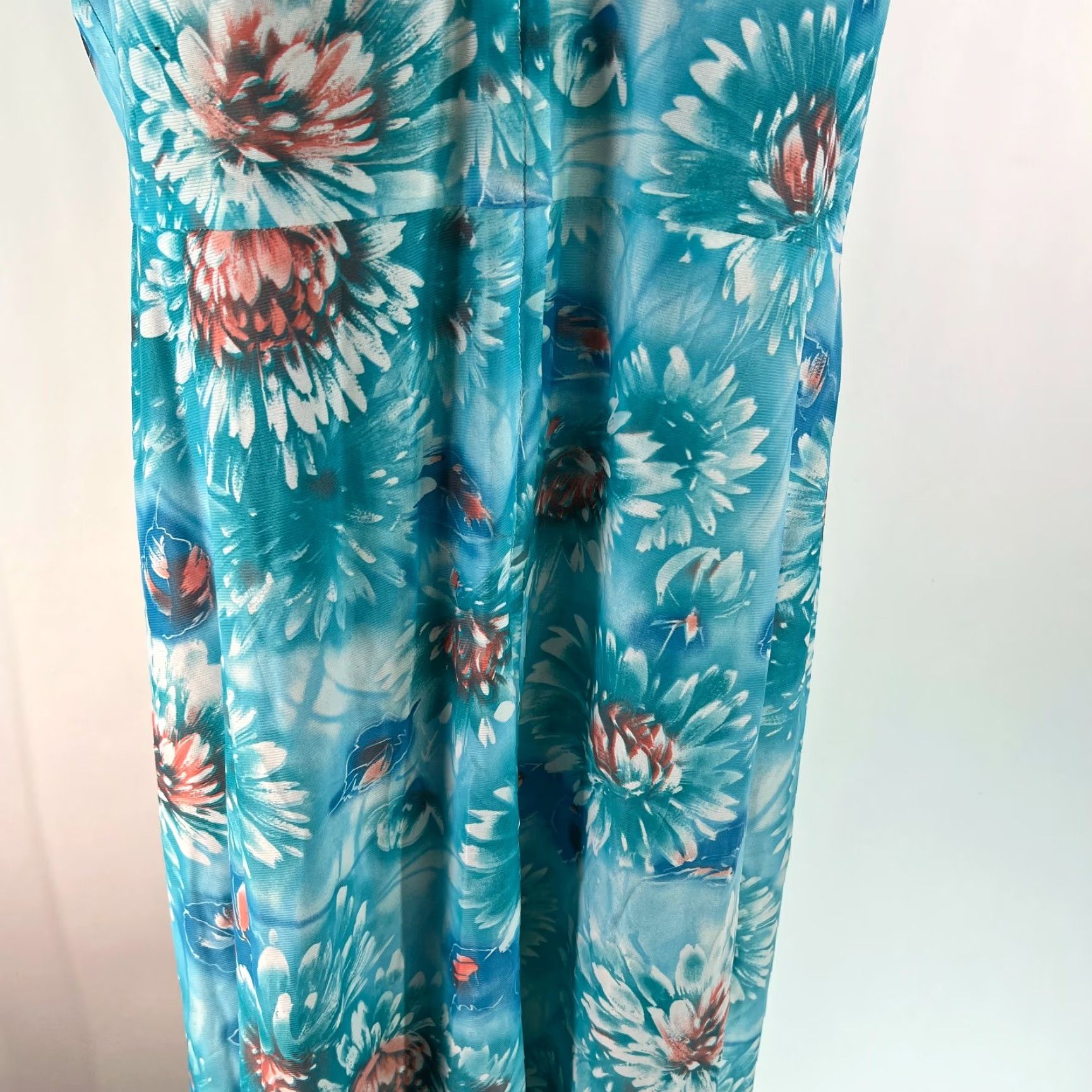 Vintage Womens VTG Floral Print Drape Front Sleeveless Mock Neck Blue Maxi Dress Size 20.5 Size 3XL / US 20-22 - 6 Thumbnail