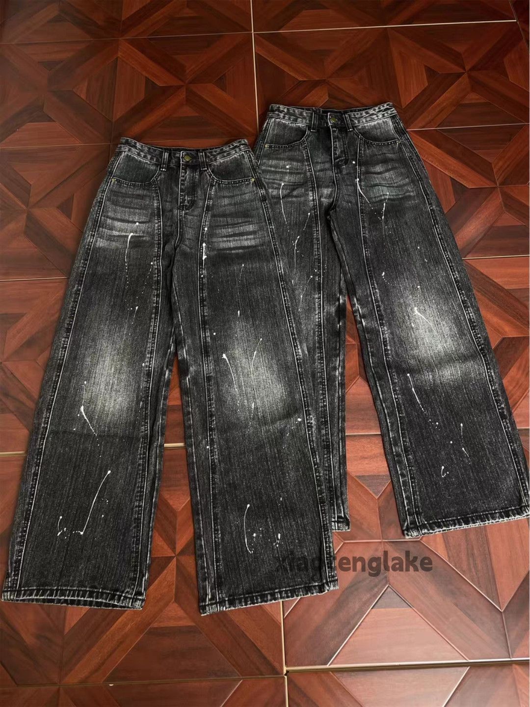 Jean Custom washed faded loose baggy skate hiphop paint jeans Size US 28 / EU 44 - 1 Thumbnail