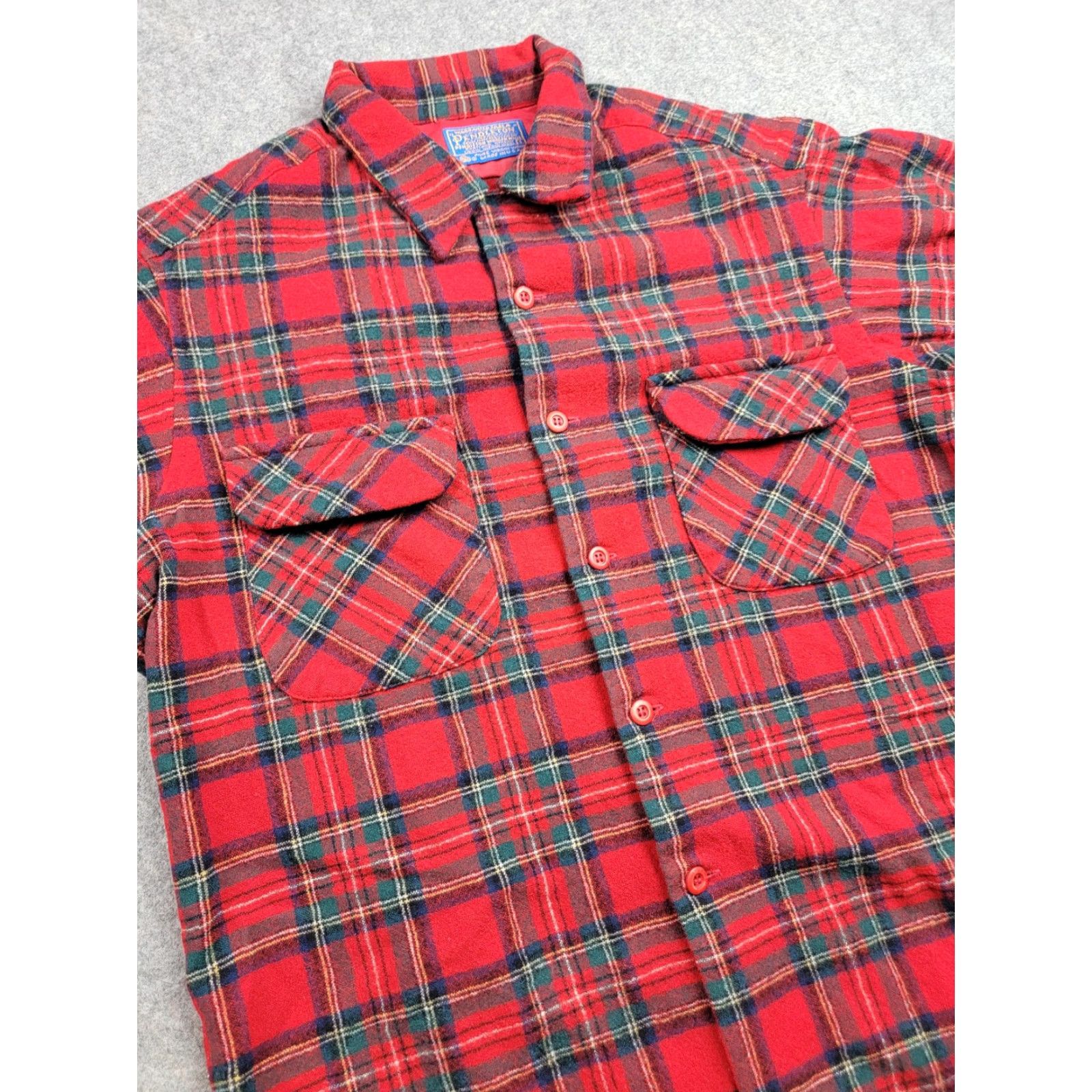 Pendleton VINTAGE Pendleton Shirt Mens Large Red Wool Plaid Flannel Royal Stewart Tartan USA Mens Large Red Wool Flannel Shirt Size US L / EU 52-54 / 3 - 4 Thumbnail