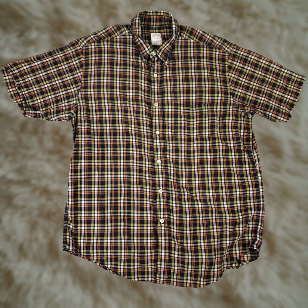 Brooks Brothers Brooks Brothers Shirt Mens Large Orange Blue Plaid Casual Button Up Short Sleeve Shirt Size US L / EU 52-54 / 3 - 1 Thumbnail