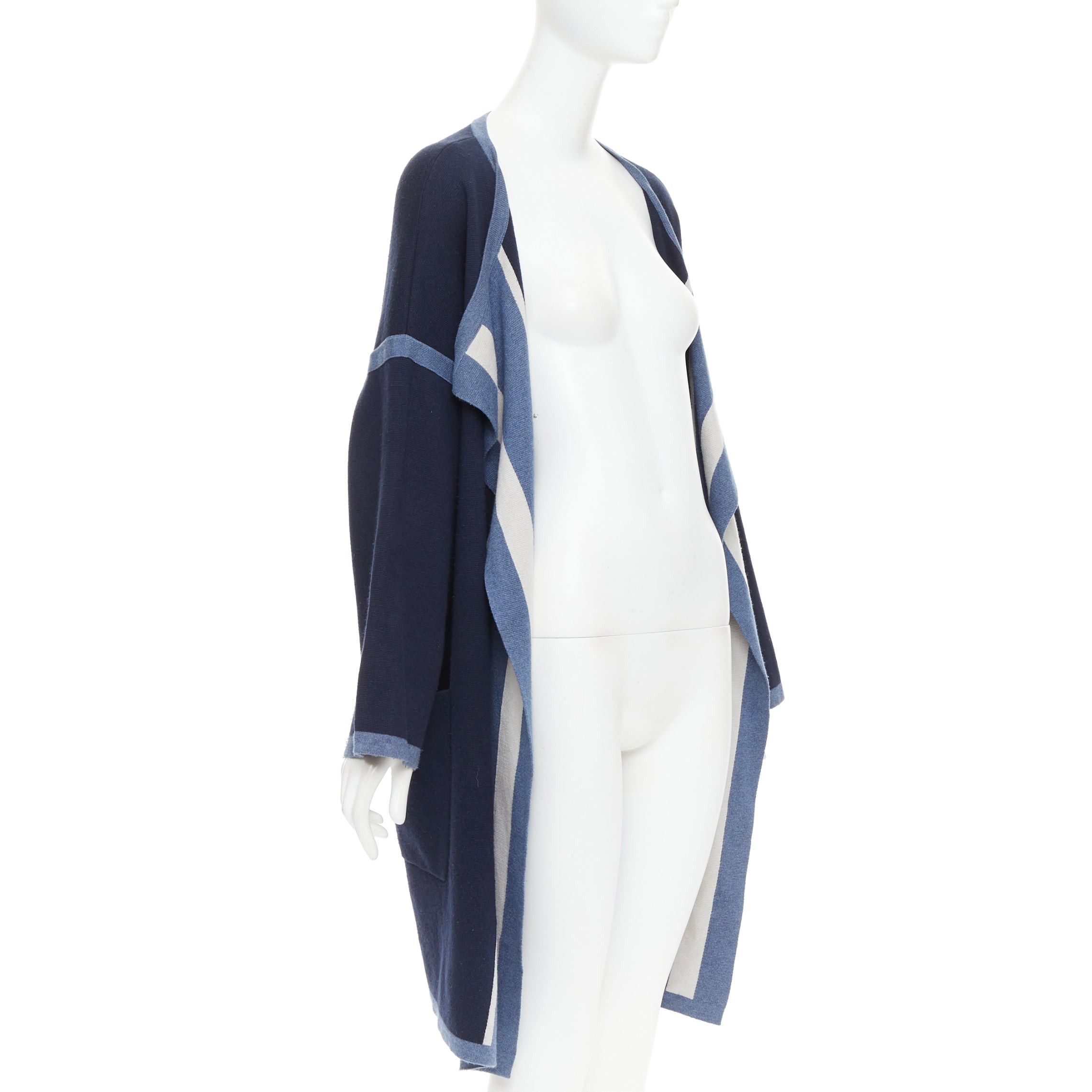 Chloe CHLOE navy ocean blue cotton silk cashmere striped cardigan coat XS Size XS / US 0-2 / IT 36-38 - 1 Thumbnail