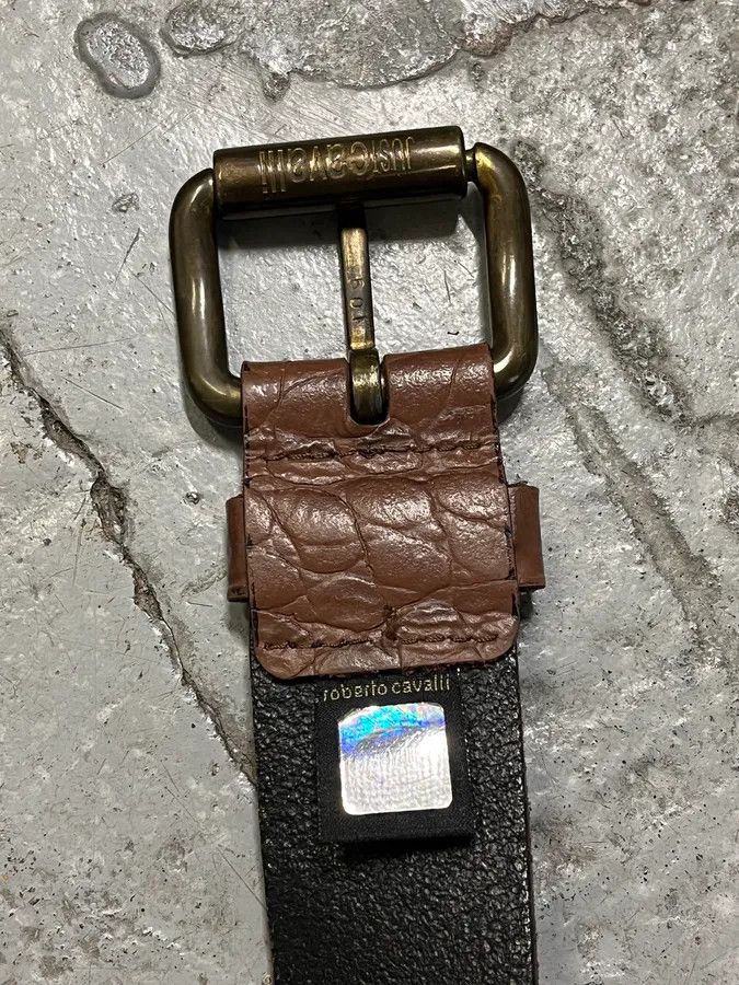Designer × Roberto Cavalli × Vintage 2000s Roberto Cavalli Brown Crocodile Effect Embossed Leather Belt Size ONE SIZE - 7 Thumbnail
