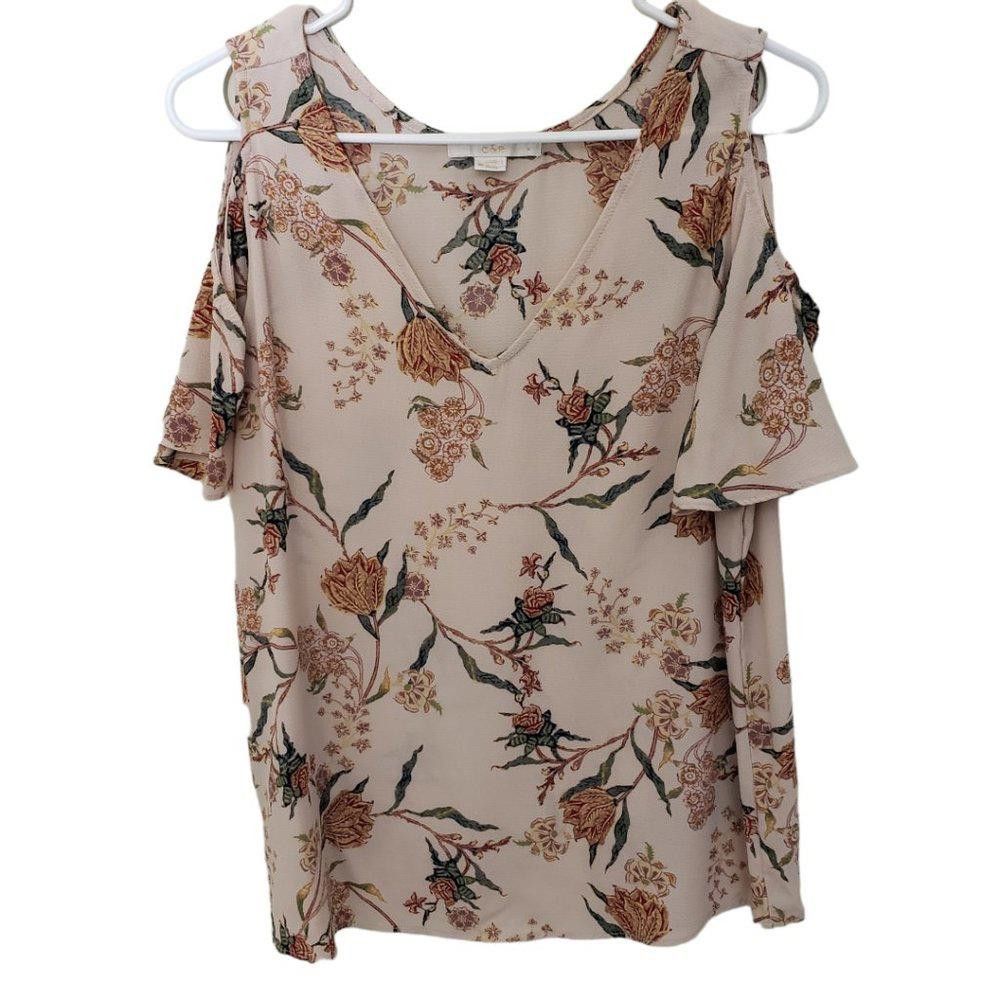 Designer CT199 Ladies C & E V-neck Open Shoulder Floral Blouse M Size M / US 6-8 / IT 42-44 - 1 Thumbnail