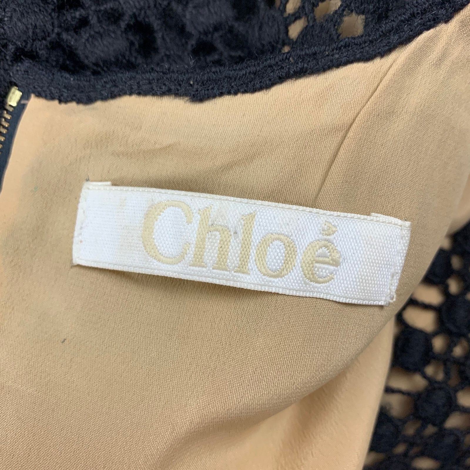 Chloe Black Beige Wool Cotton Crochet Double Layer Dress Top Size XS / US 0-2 / IT 36-38 - 6 Thumbnail